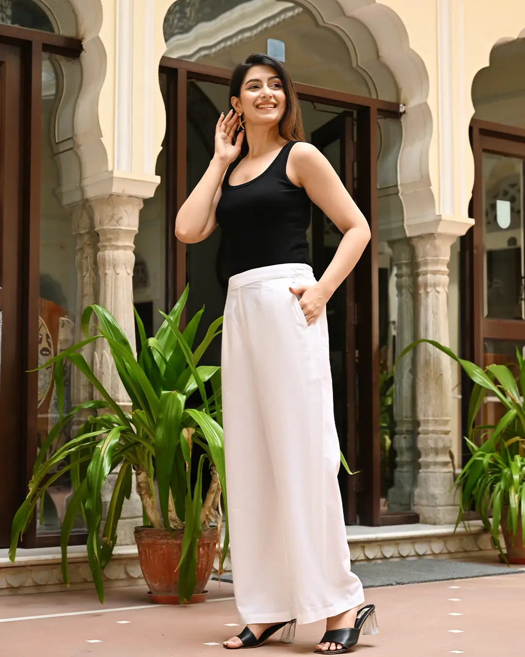 White Airy Linen Wide leg Pants - Image 7