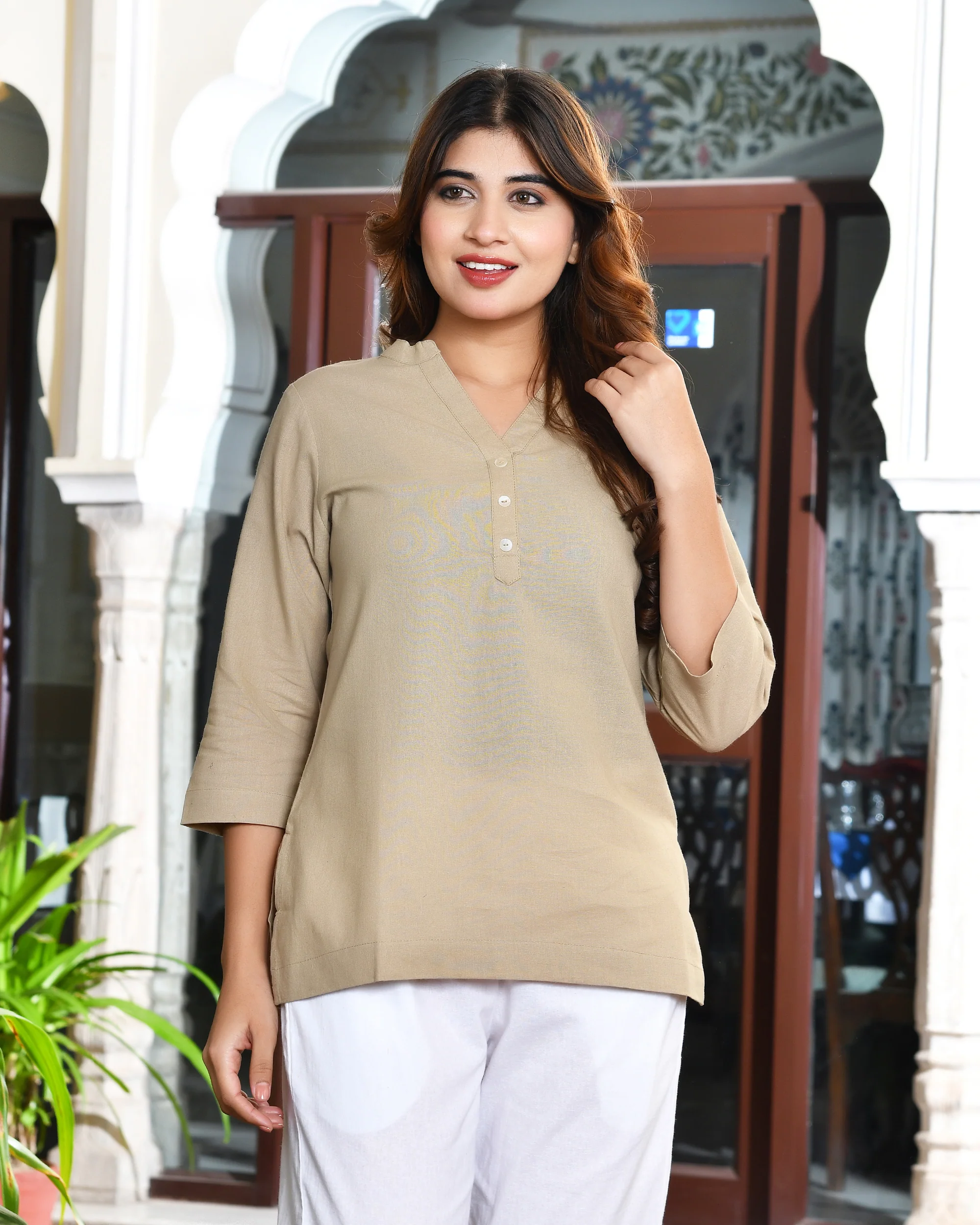 Beige airy linen short kurti - Image 7