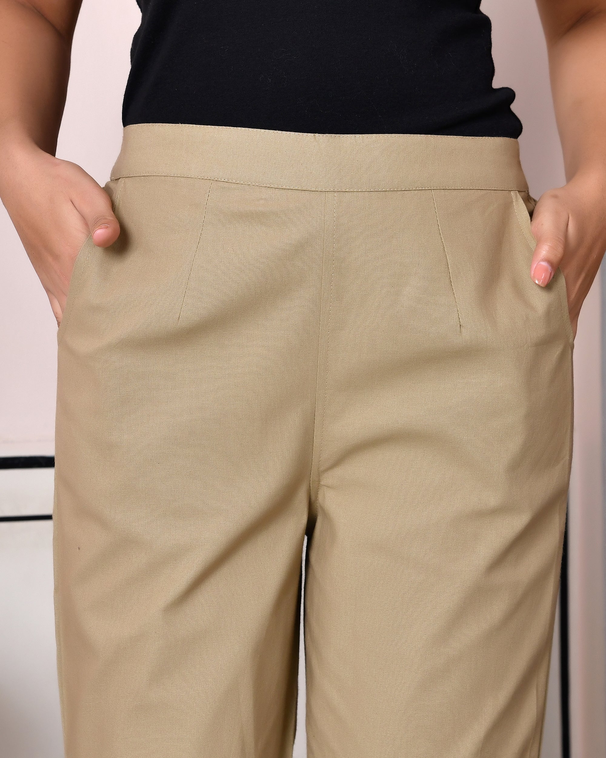 BEIGE SOLID AIRY LINEN PANTS - Image 11