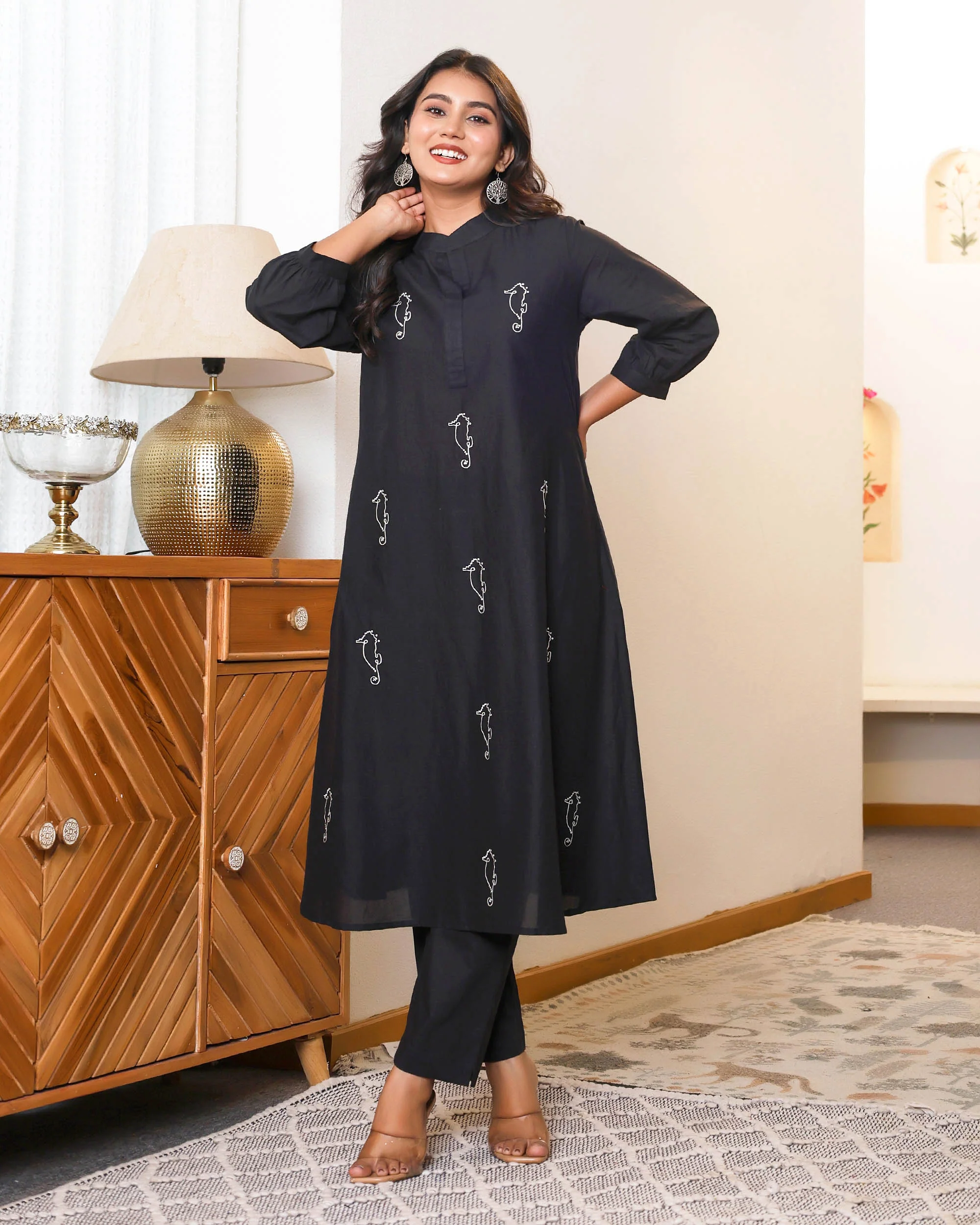 Black Base With Delicate White Floral Embroidery - Image 10