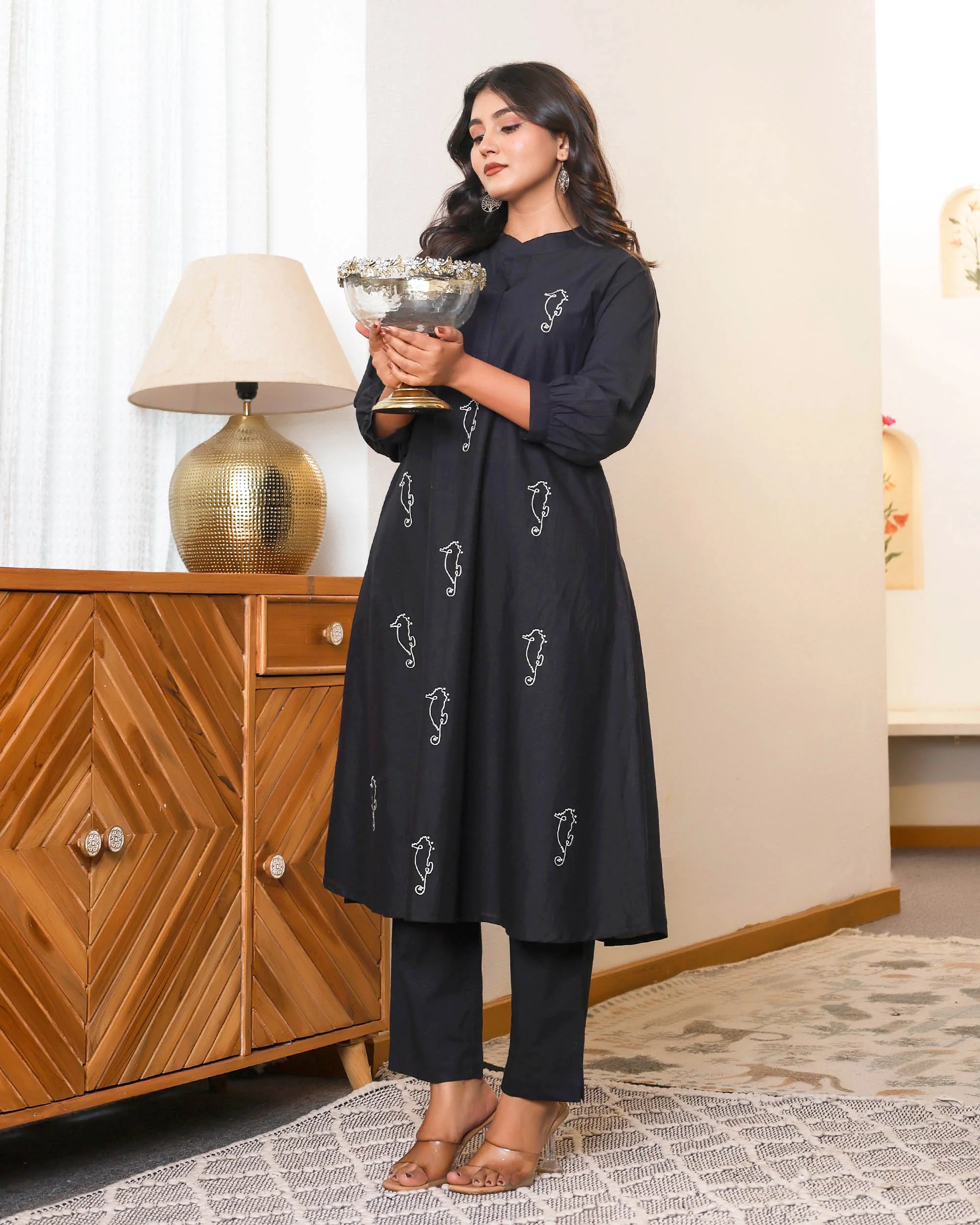 Black Base With Delicate White Floral Embroidery - Image 11
