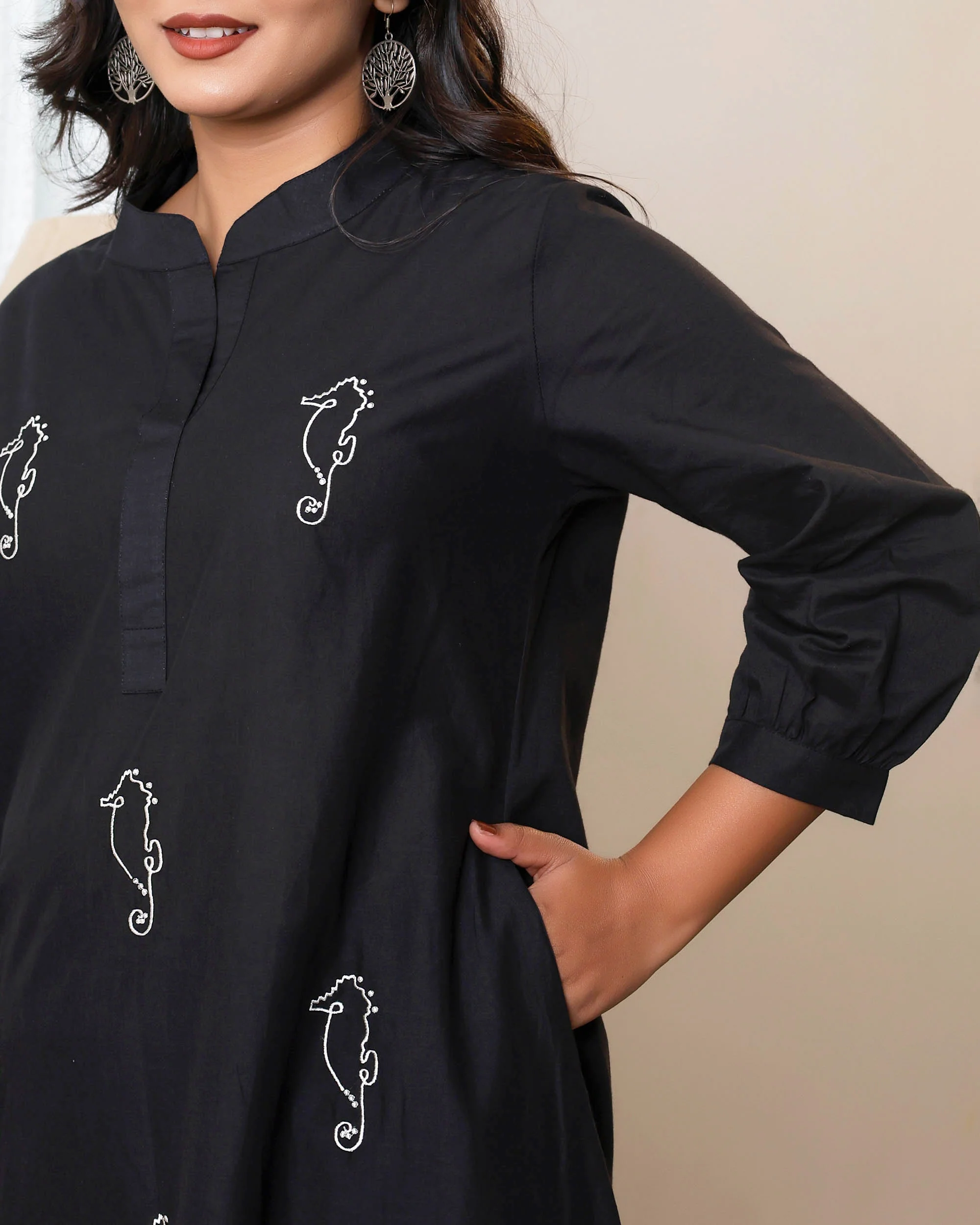 Black Base With Delicate White Floral Embroidery - Image 12