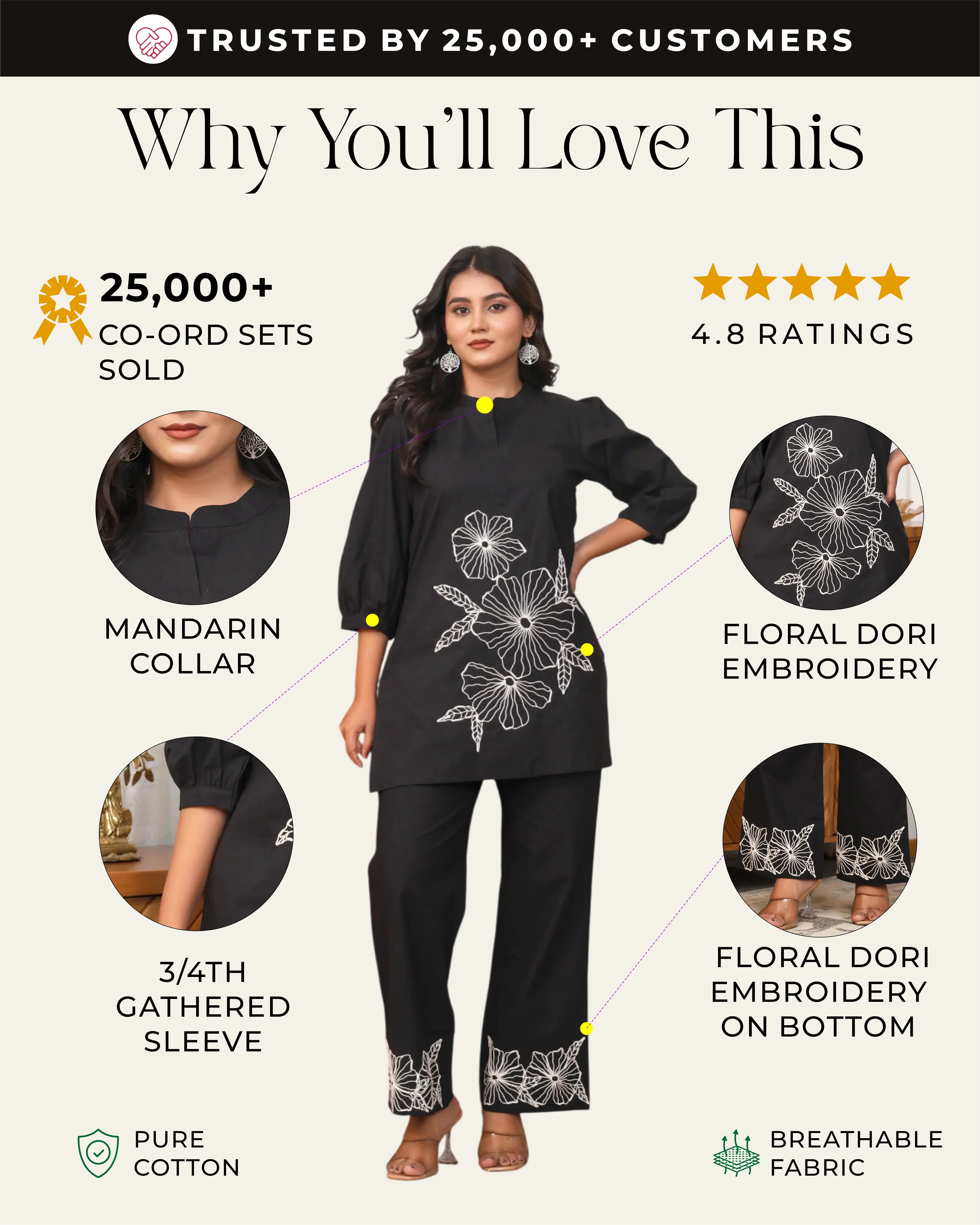 Black Floral Embroidered Co-ord Set - Image 2