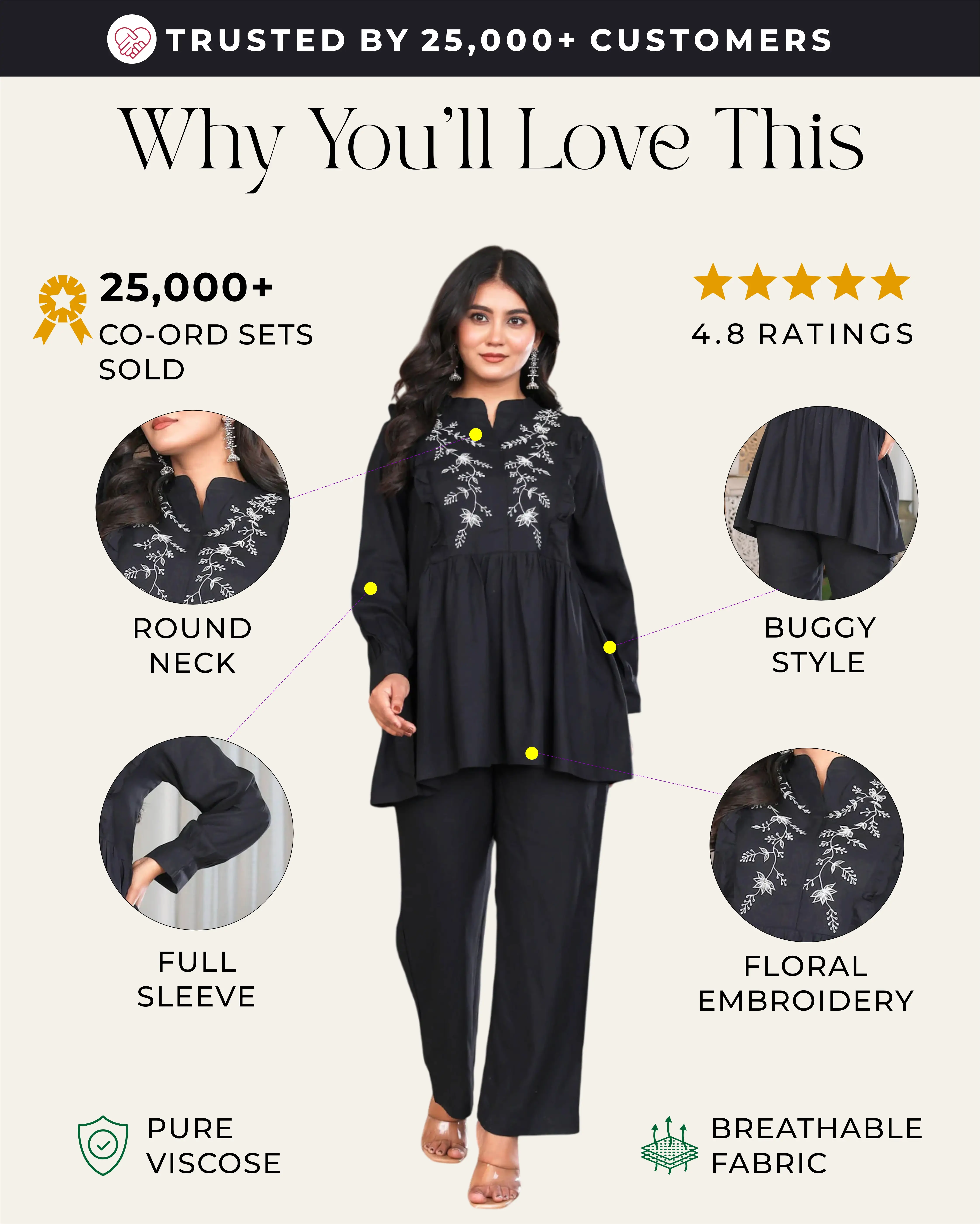 Black Floral Embroidered Peplum Co-ord Set - Image 2