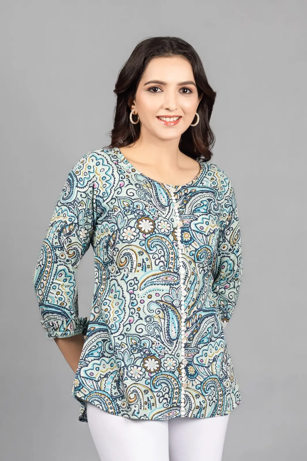 Paisley Skyblue Rayon Top - Image 4