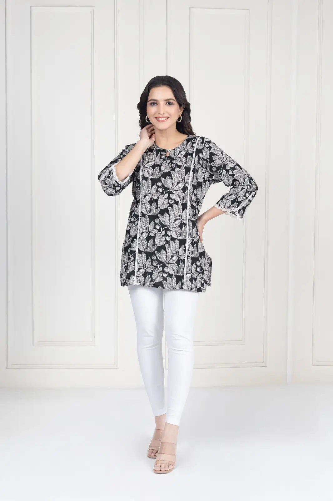 Black Leaf Short Kurti - Image 8