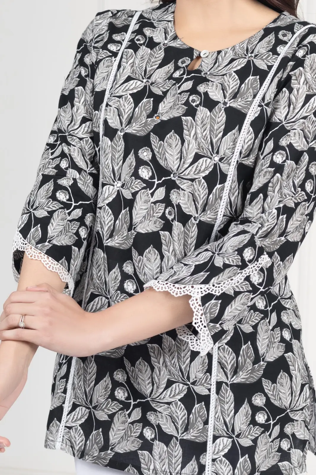 Black Leaf Short Kurti - Image 9