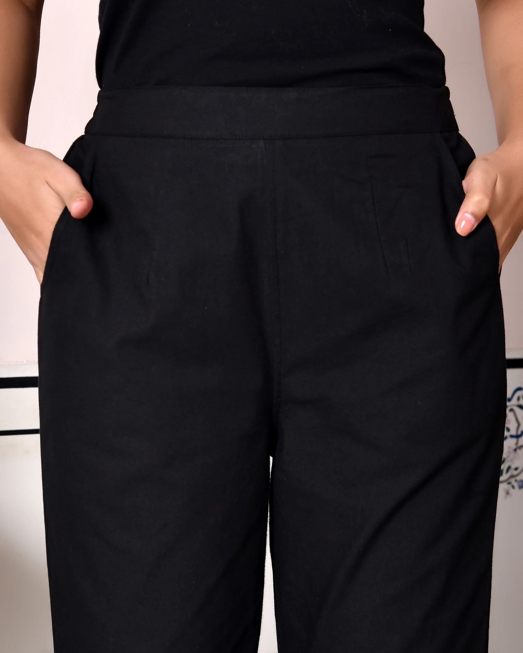 BLACK SOLID AIRY LINEN PANTS - Image 10