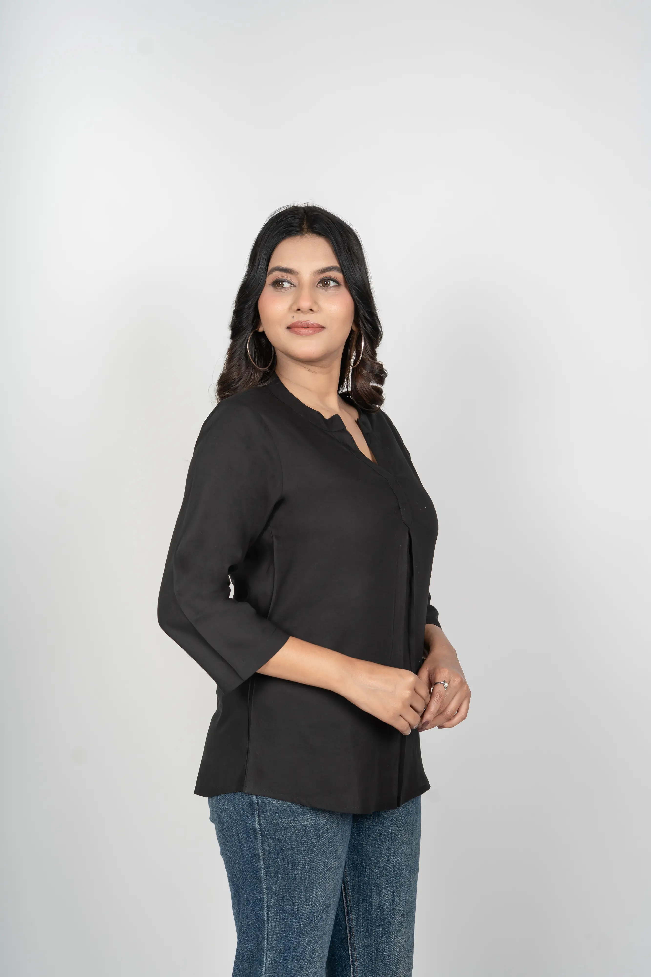 Black Viscose Pleated Top - Image 4