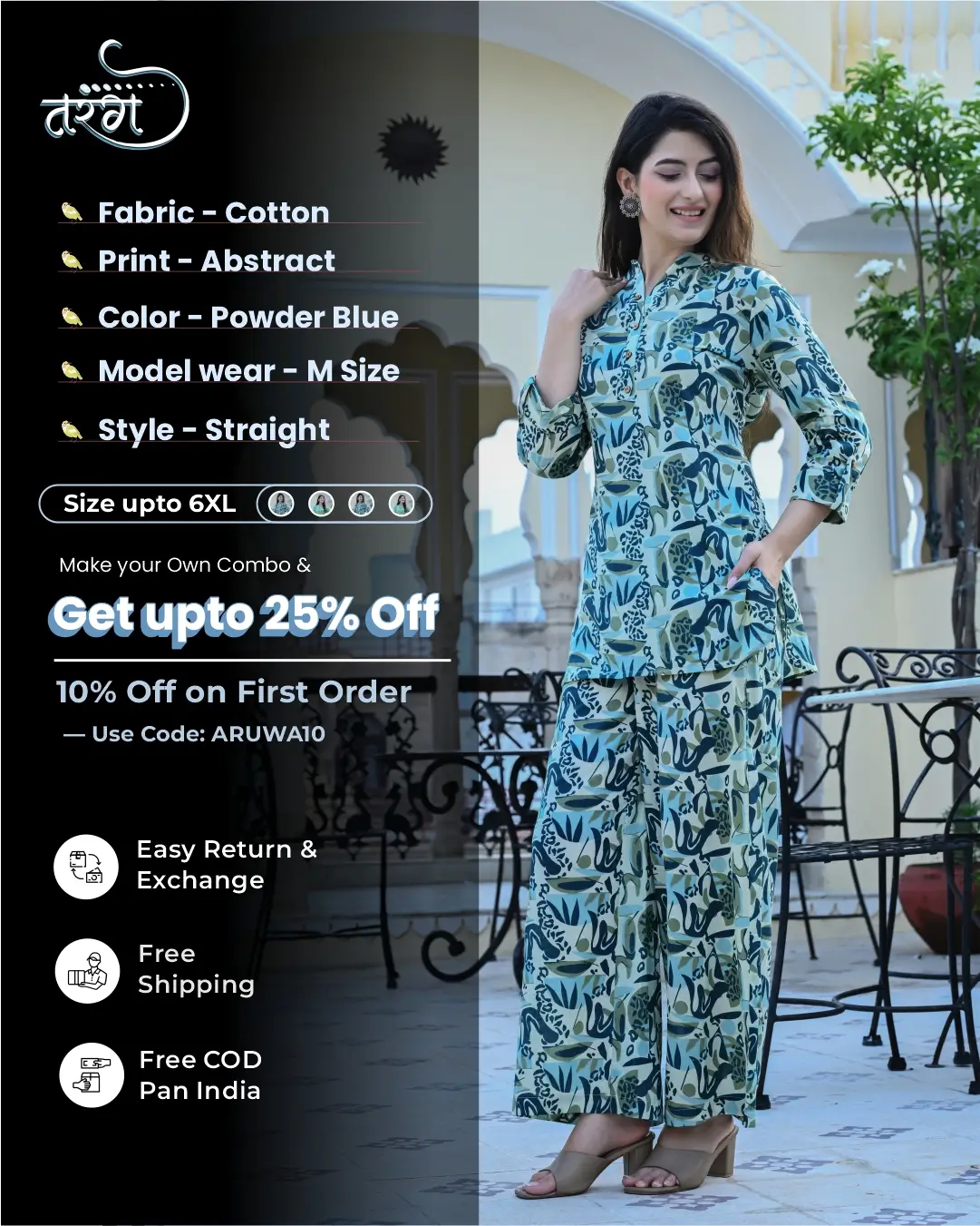Blue and Green Abstract Printed co- ords Set - Image 7