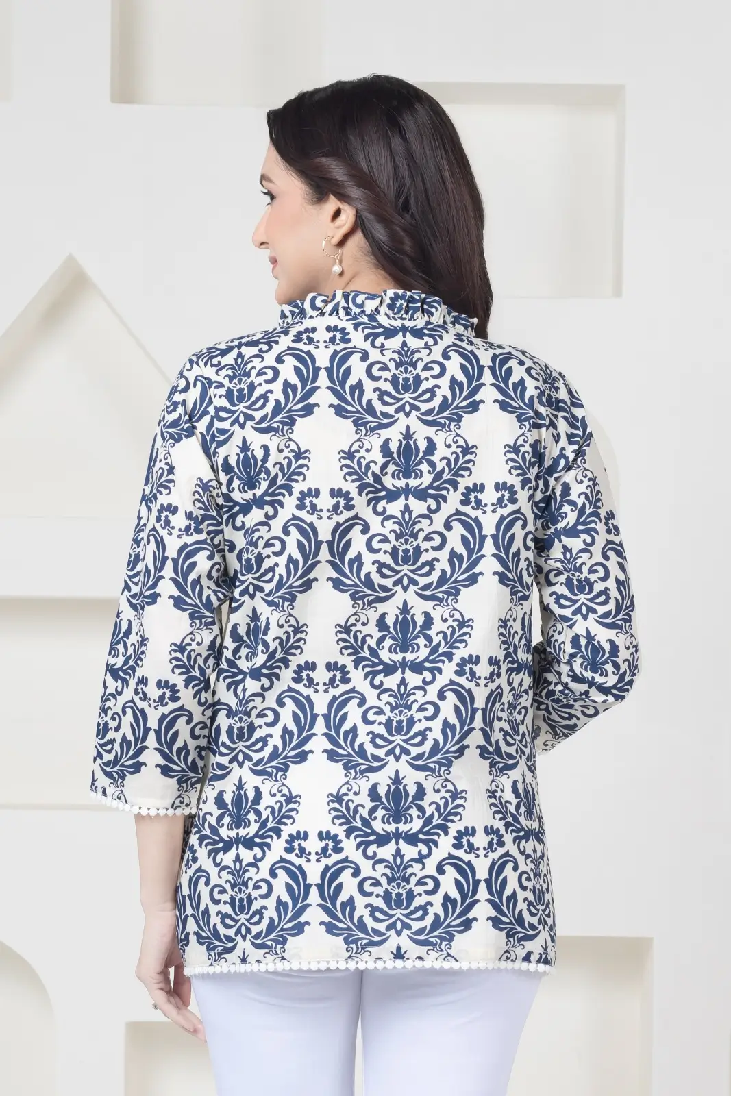 White Blue Print Top - Image 4