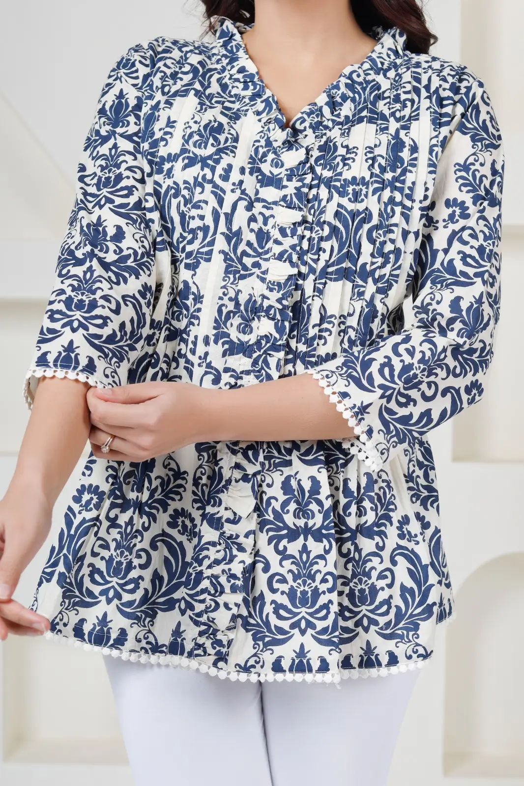White Blue Print Top - Image 9