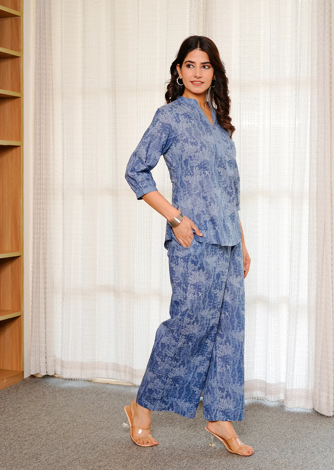 Blue floral texture print cotton co-ord set - Image 6