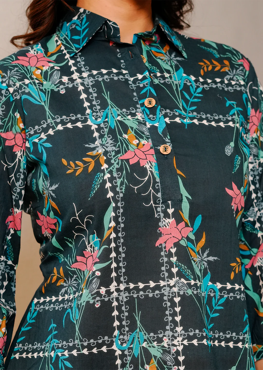 Blue geometric floral print cotton co-ord set - Image 3