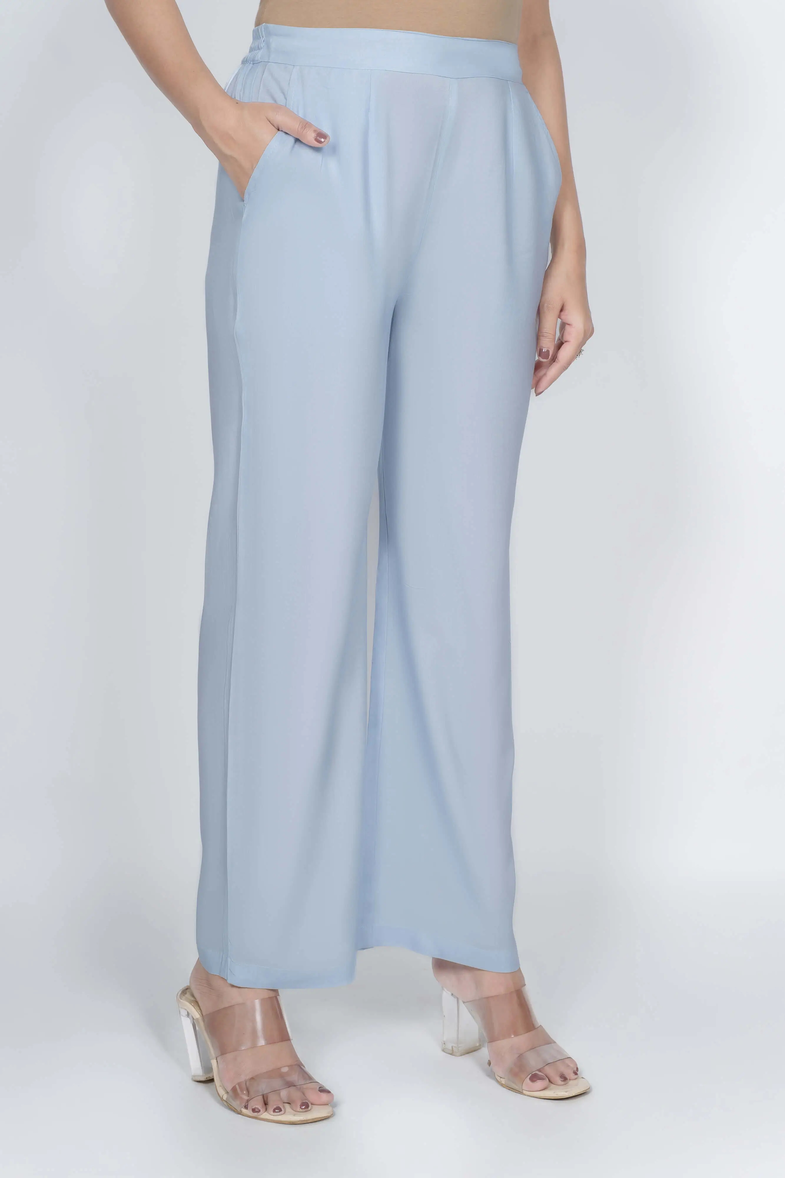 Powder Blue Solid Palazzo - Image 5