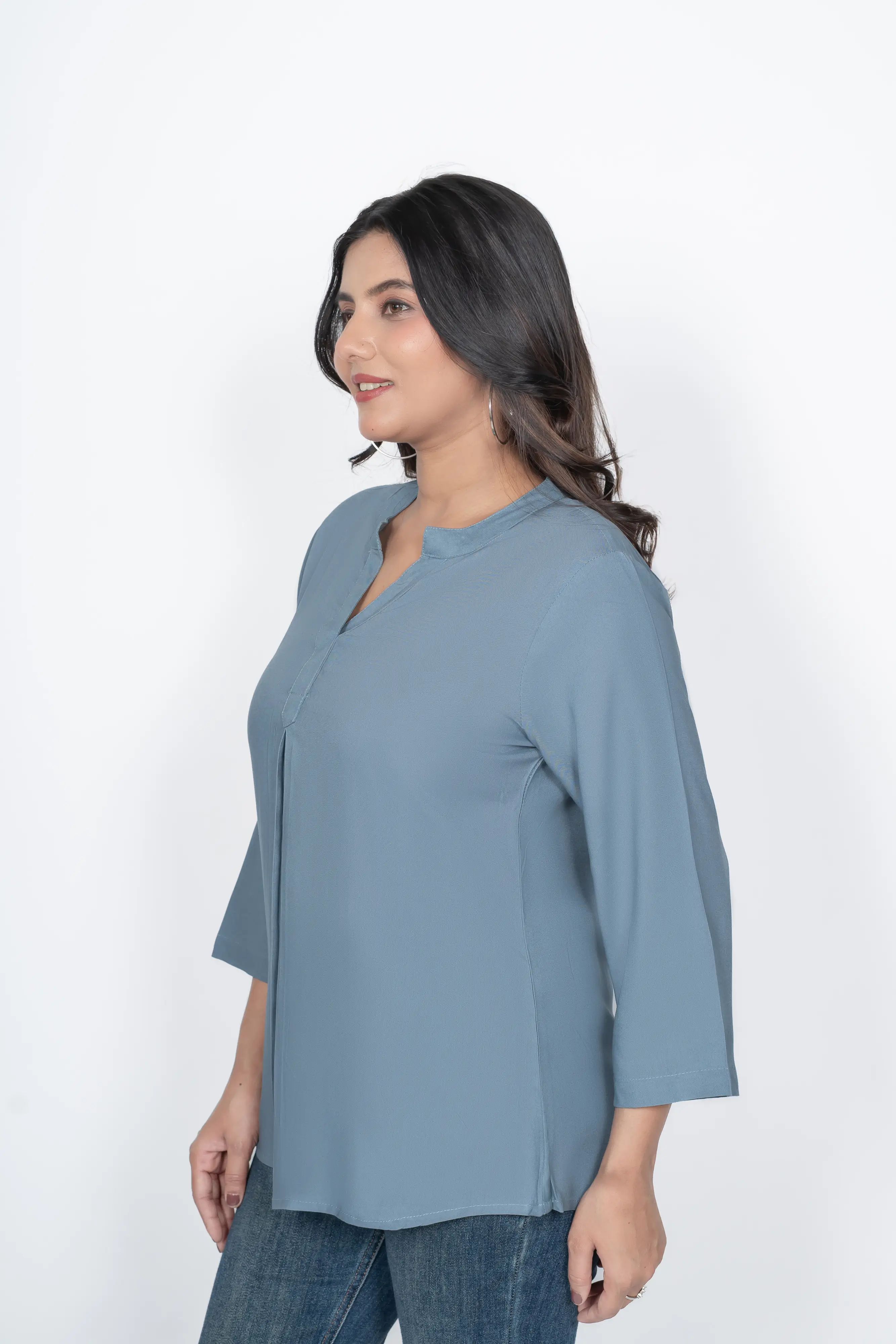 Blue Grey Viscose Pleated Top - Image 3