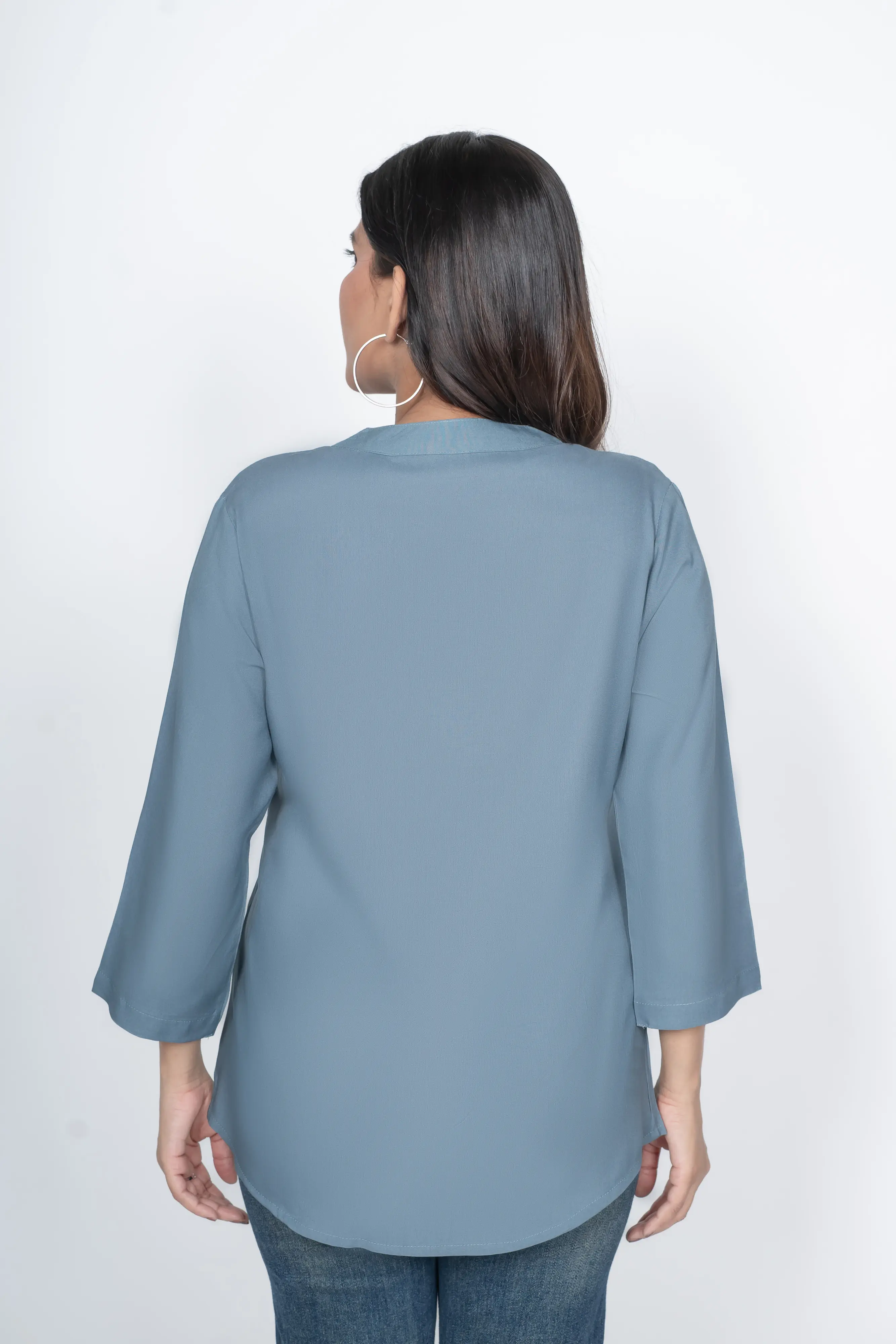 Blue Grey Viscose Pleated Top - Image 4