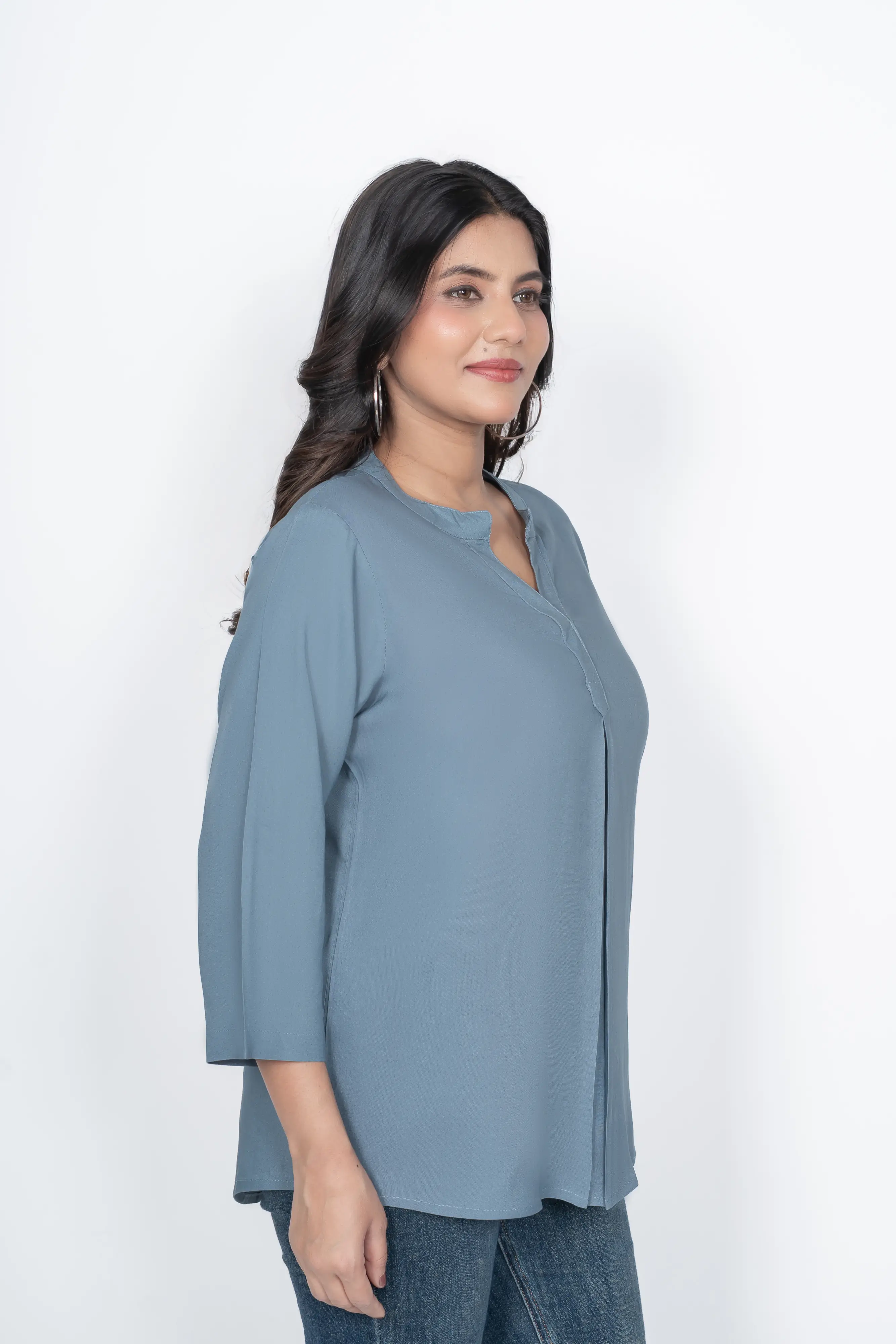 Blue Grey Viscose Pleated Top - Image 6