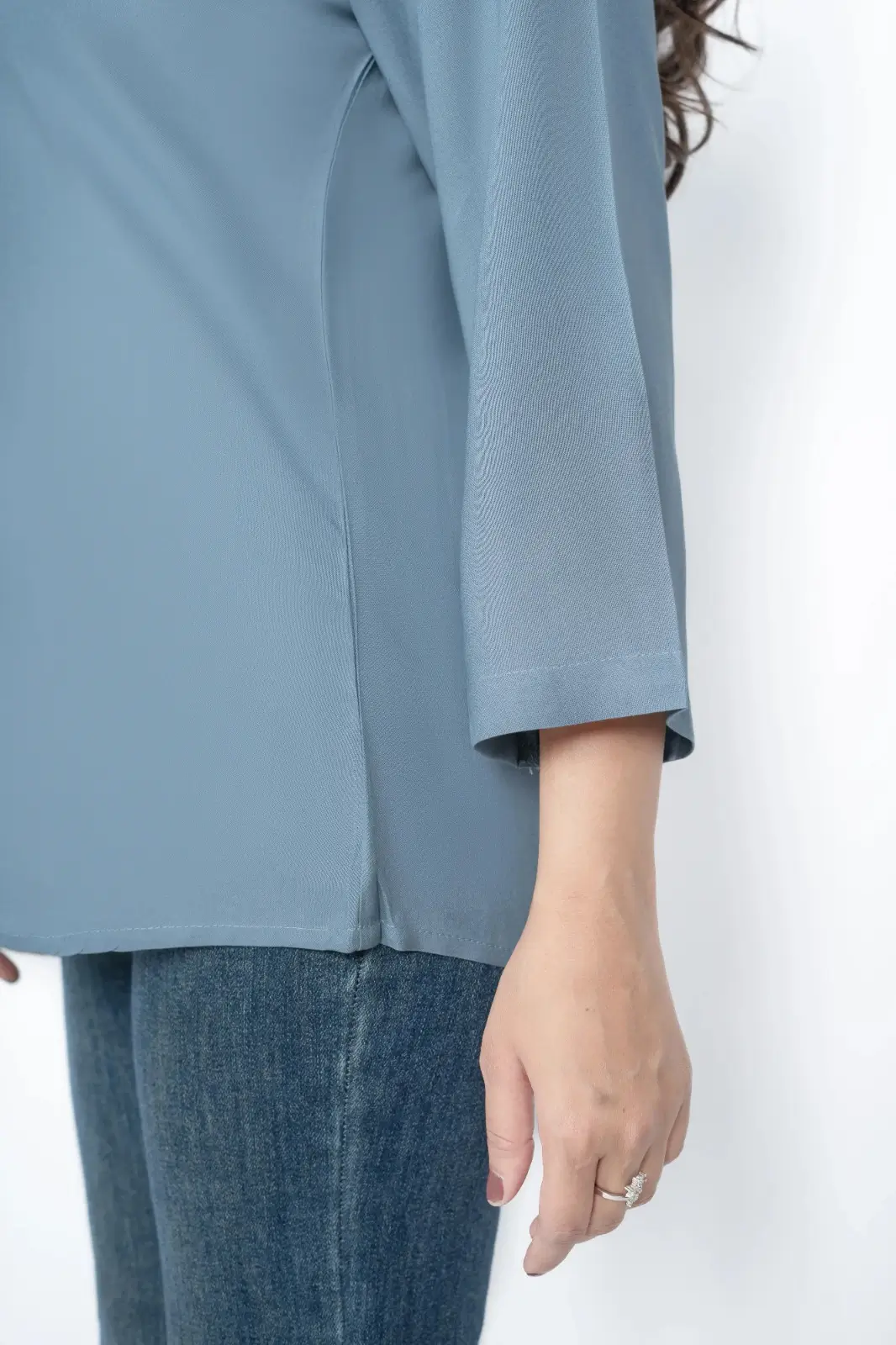 Blue Grey Viscose Pleated Top - Image 7
