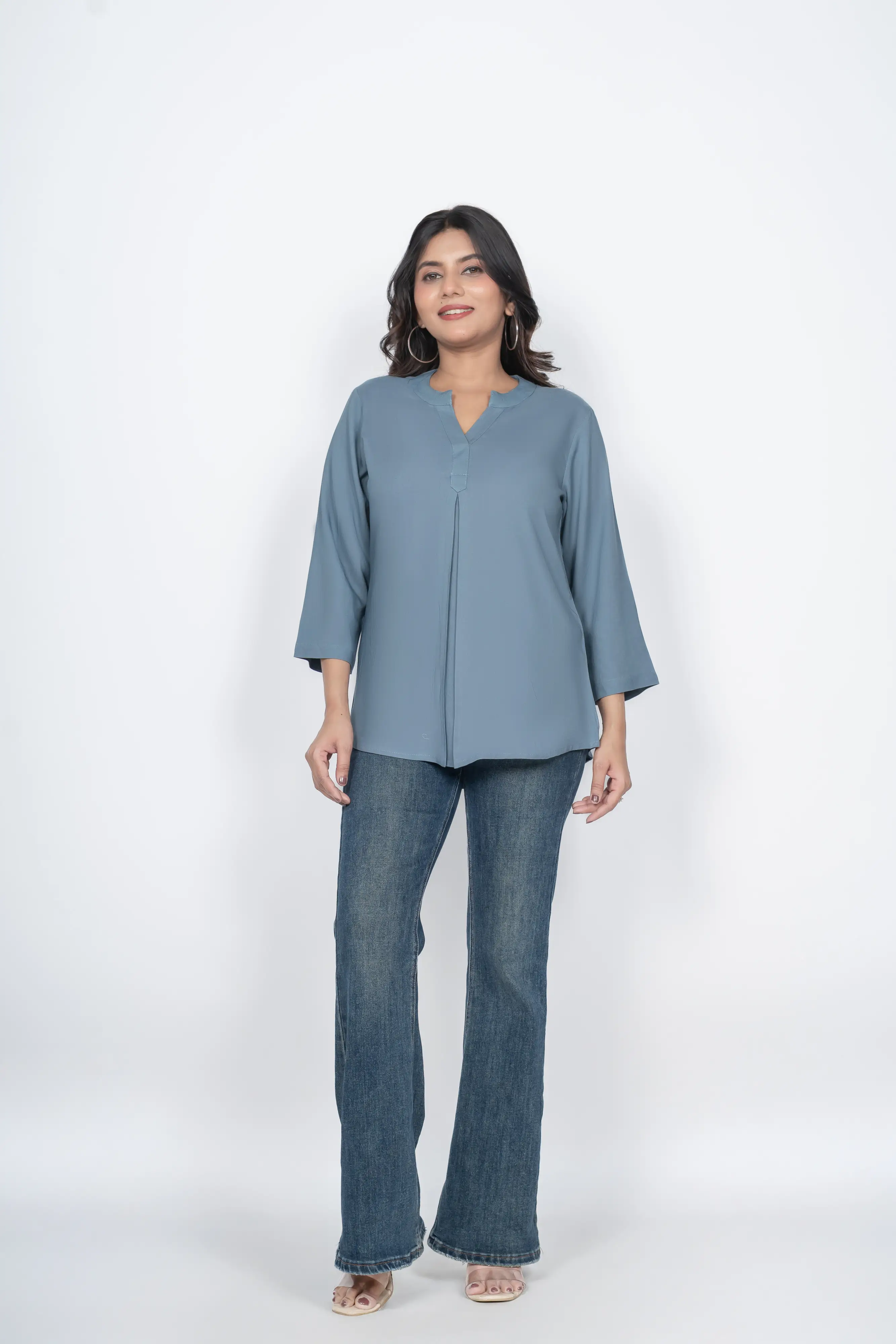 Blue Grey Viscose Pleated Top - Image 8