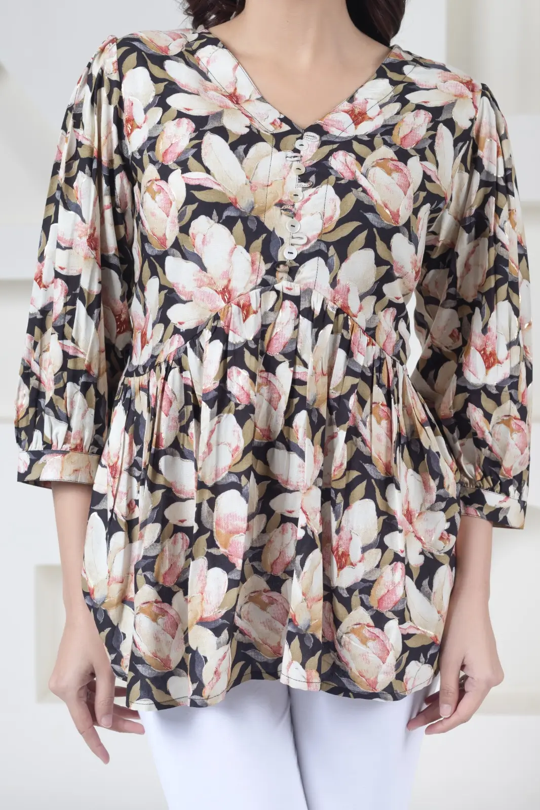 Rayon Black Flower Top - Image 3