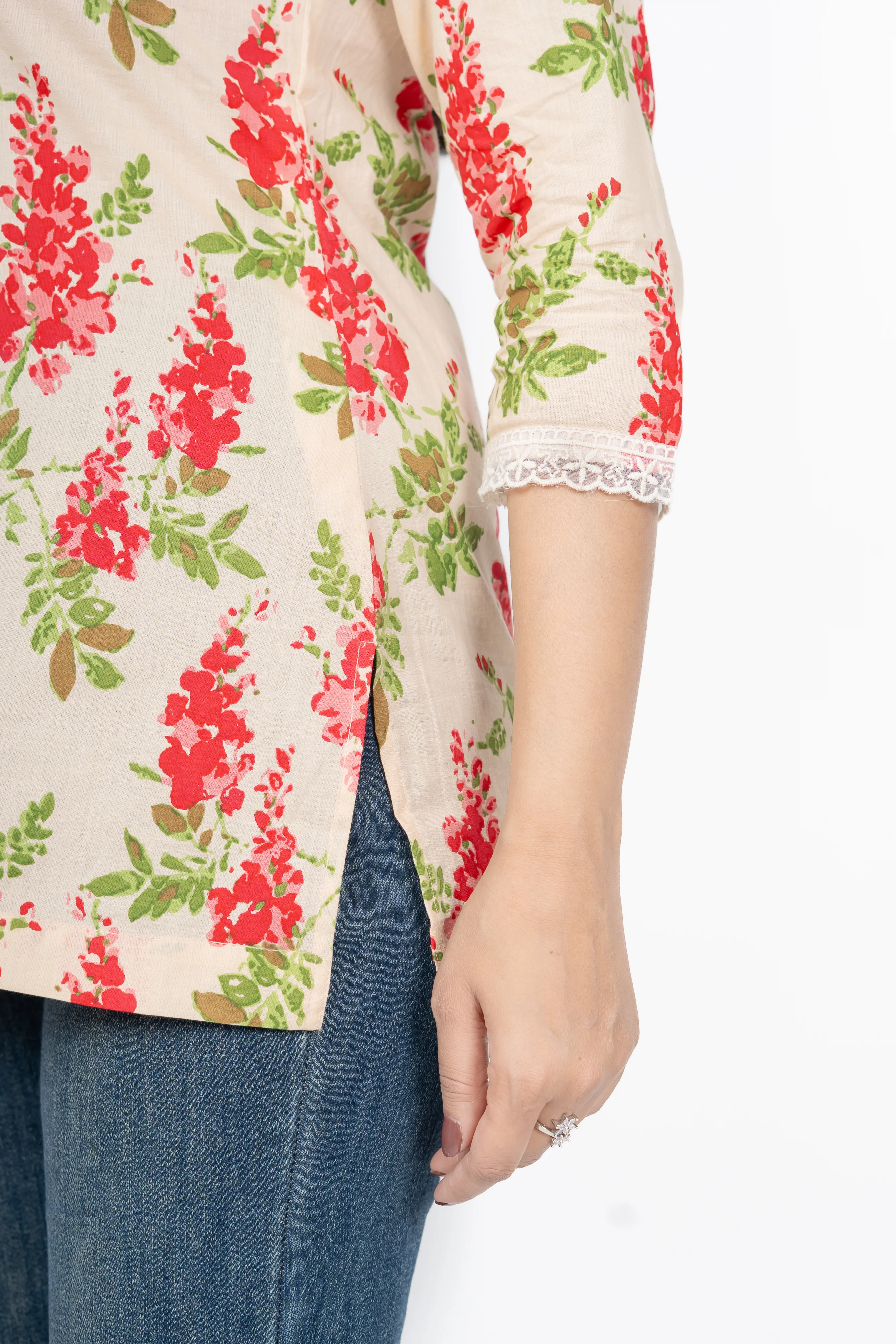 Cream Flower Short Kurti - Image 7