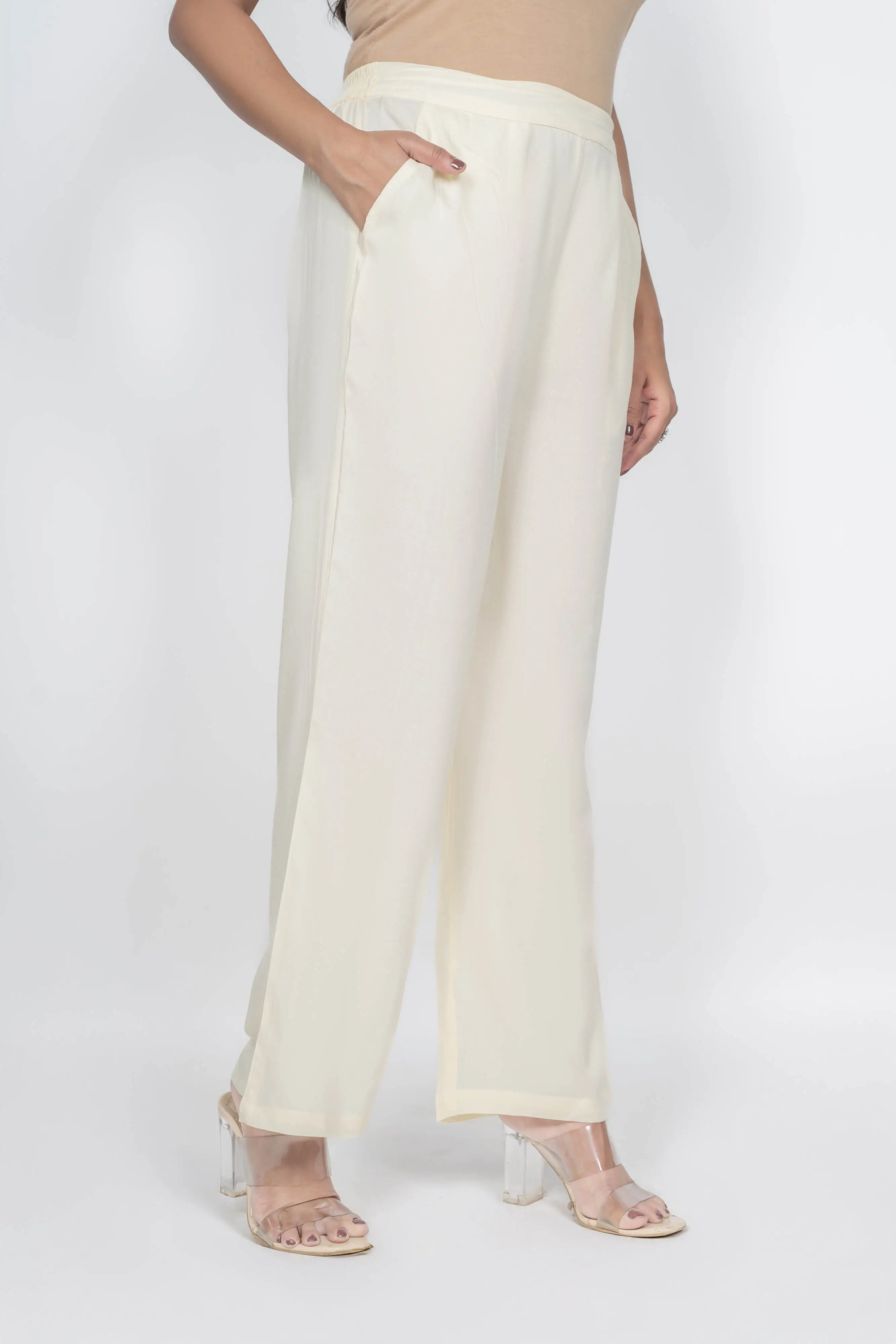 Cream Solid Palazzo - Image 5