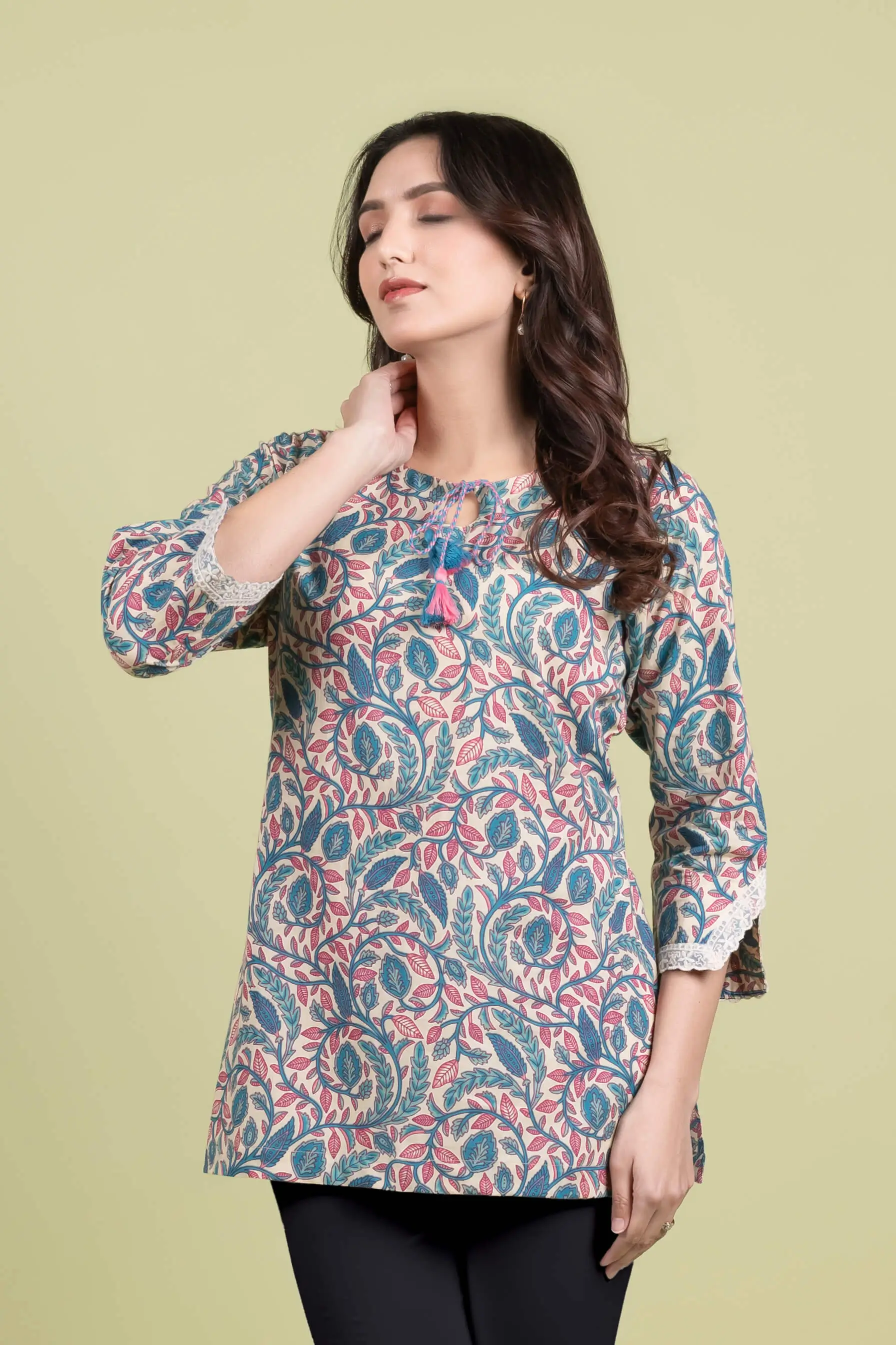 Cream Straight Short Kurti - Image 6