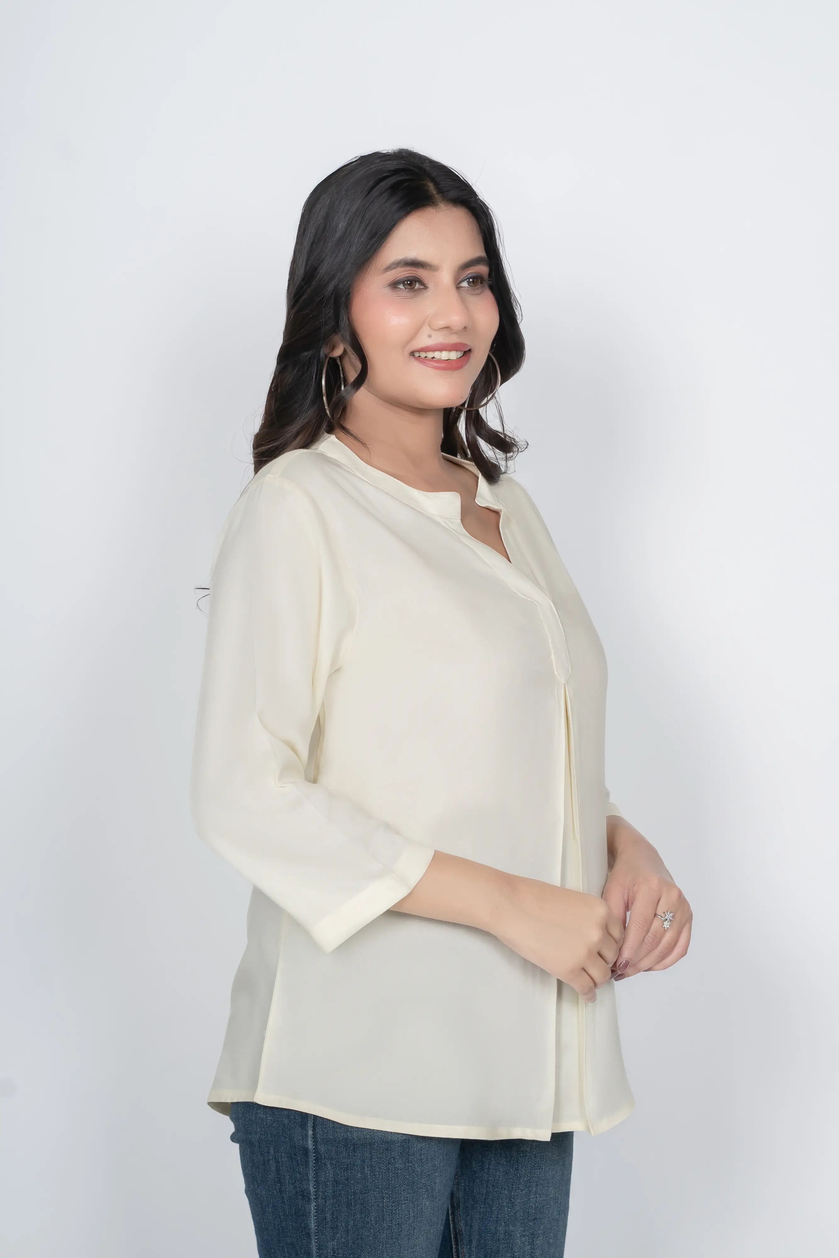Cream Viscose Pleated Top - Image 6
