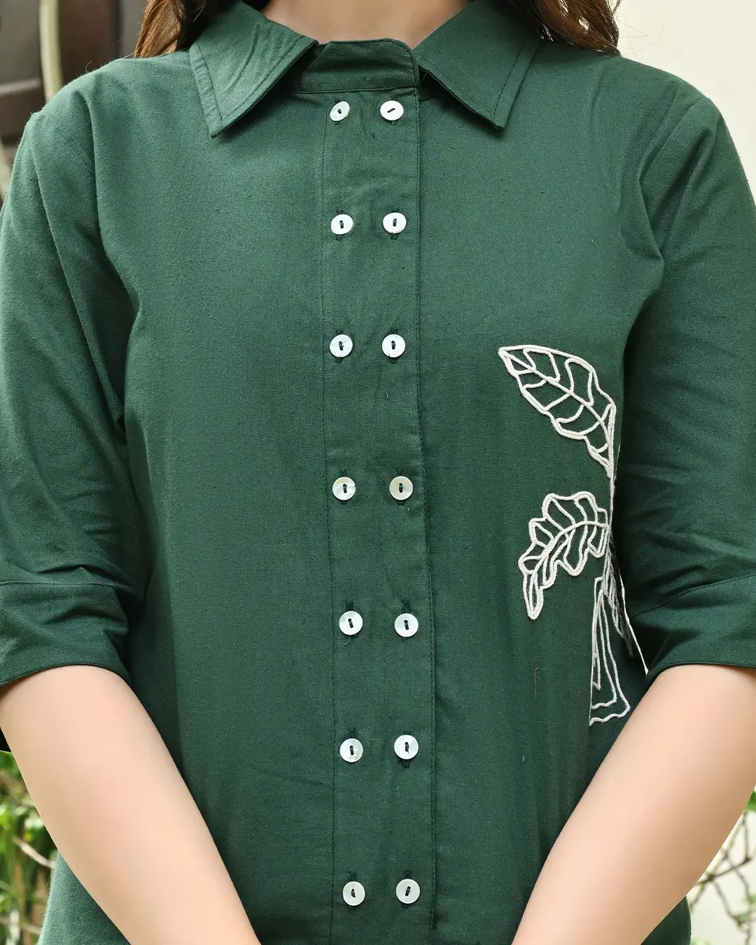 Dark Green Embroidered Shirt - Image 3