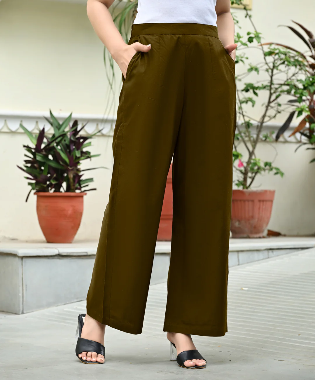 Deeep Olive Airy Linen Wide leg Pants - Image 5