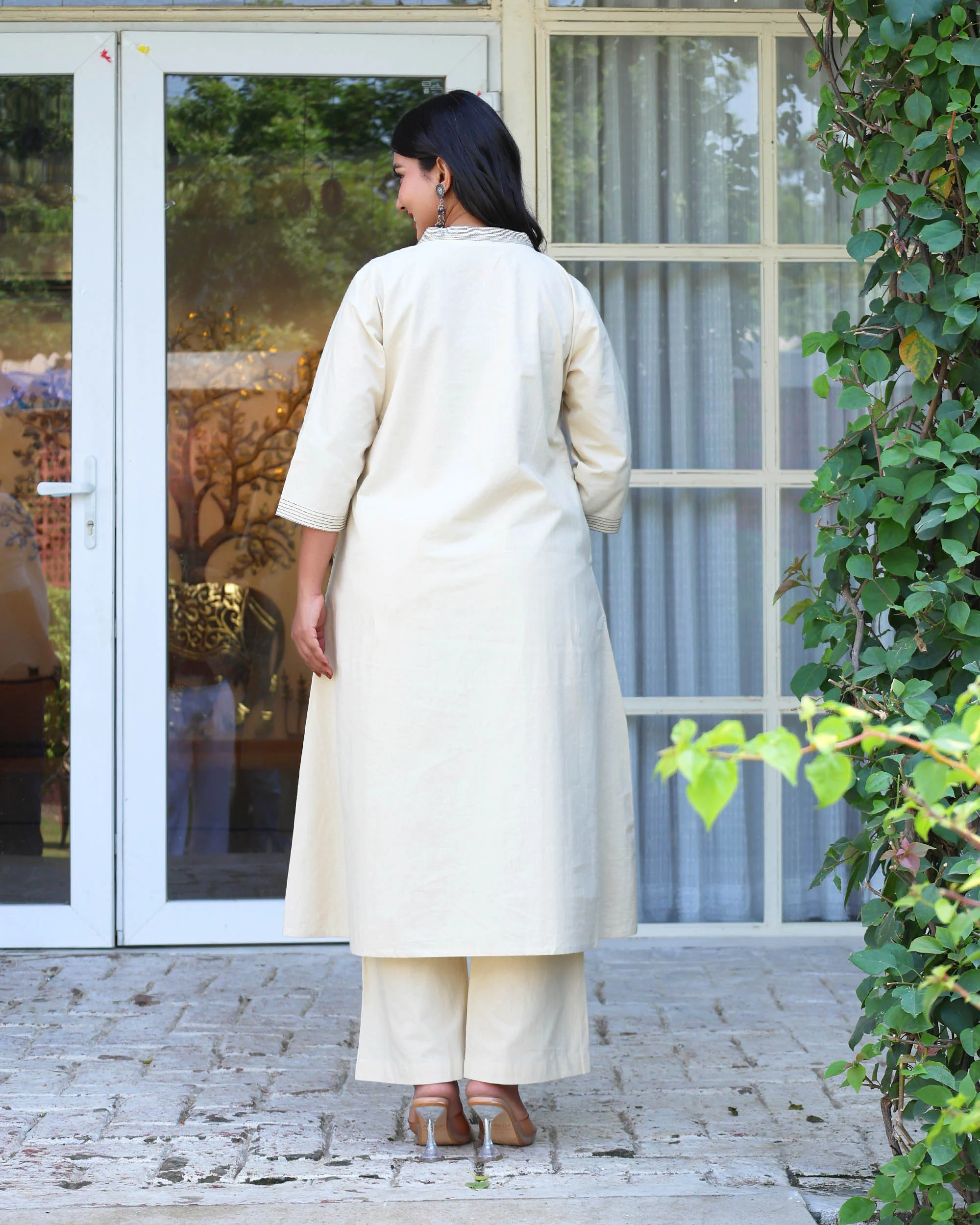 Off White Minimal Embroidered Aline Co-ord Set - Image 4