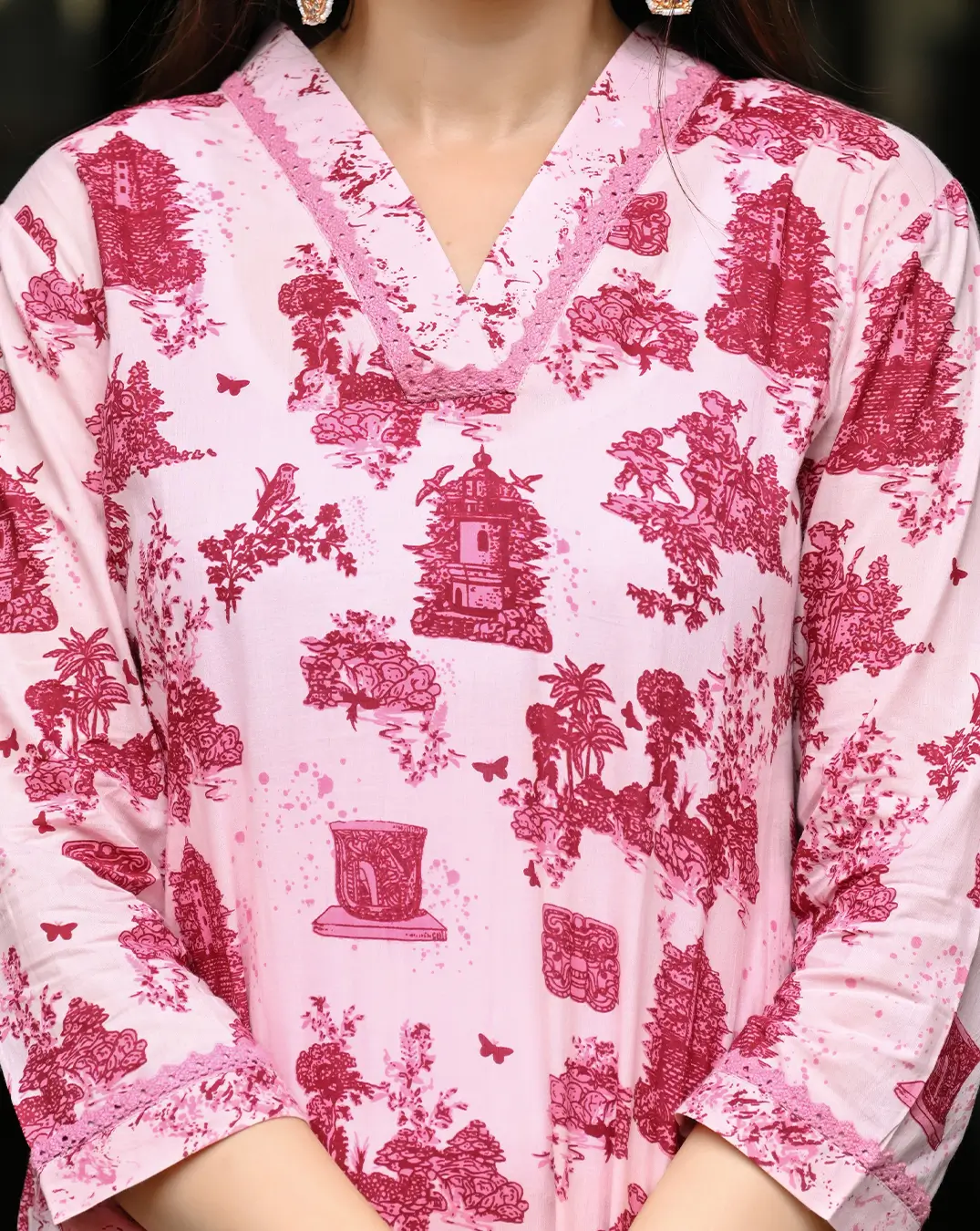 Monuments Pink Printed Cotton 3 Piece Set - Image 3
