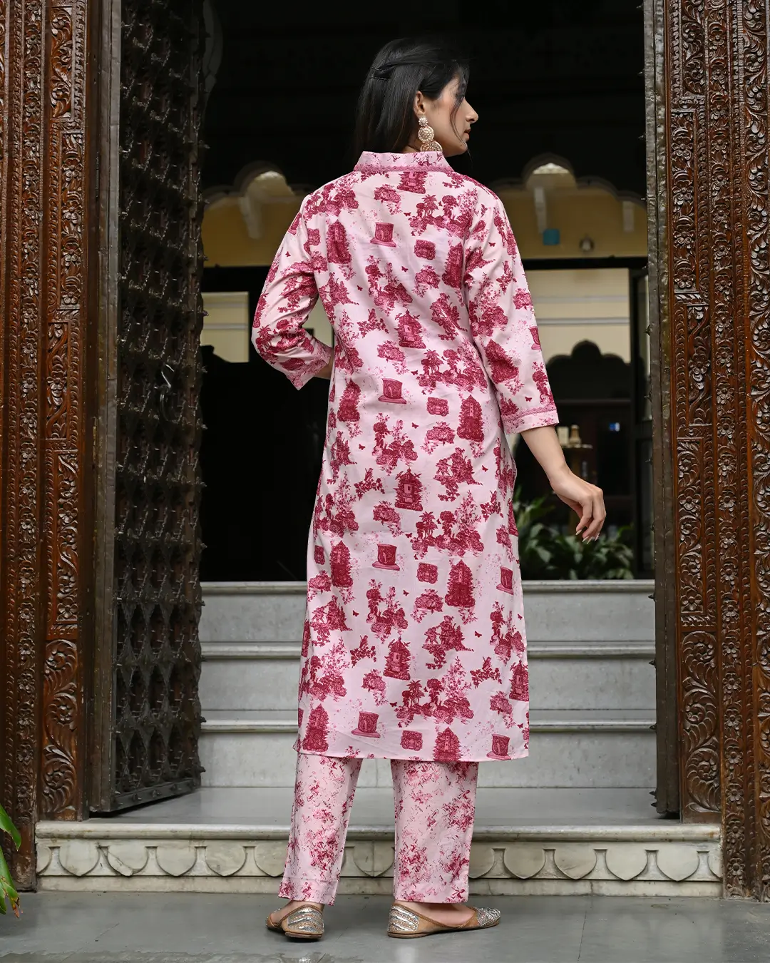 Monuments Pink Printed Cotton 3 Piece Set - Image 4