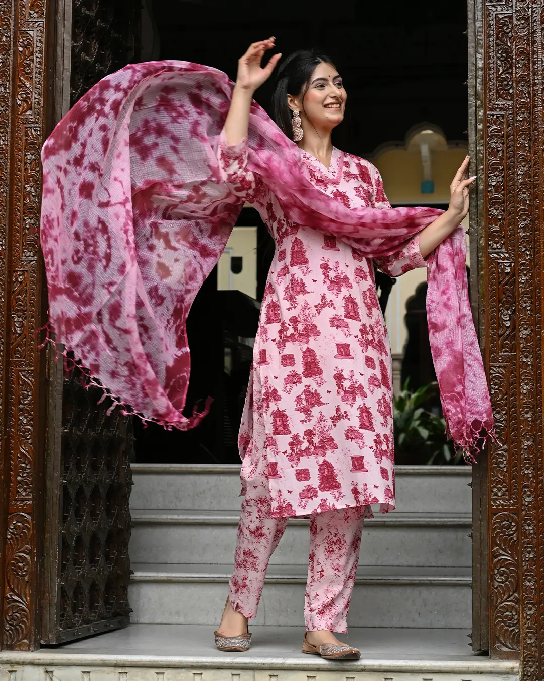 Monuments Pink Printed Cotton 3 Piece Set - Image 7
