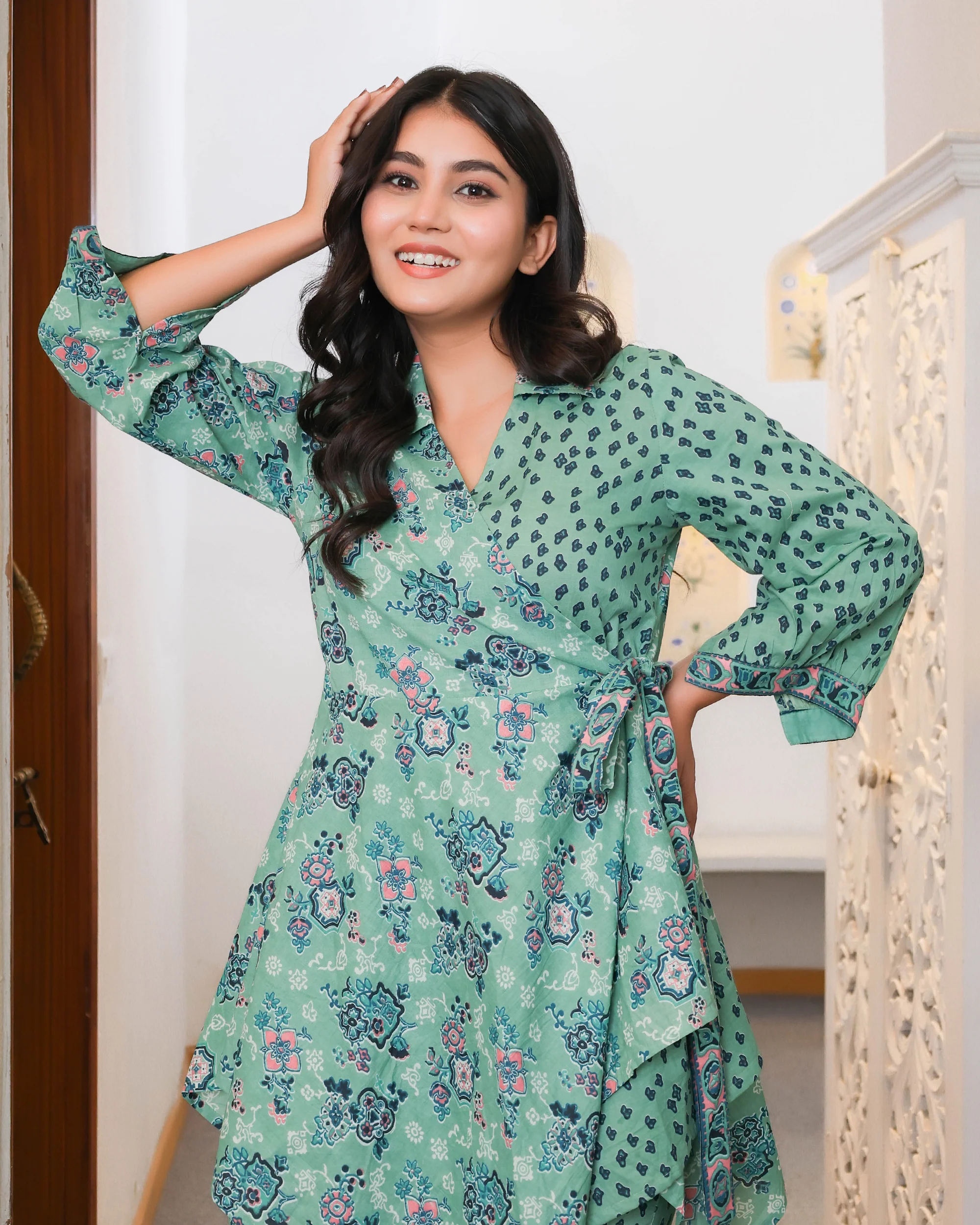 Floral and Geometric Mixed Prints Green Base - Image 3