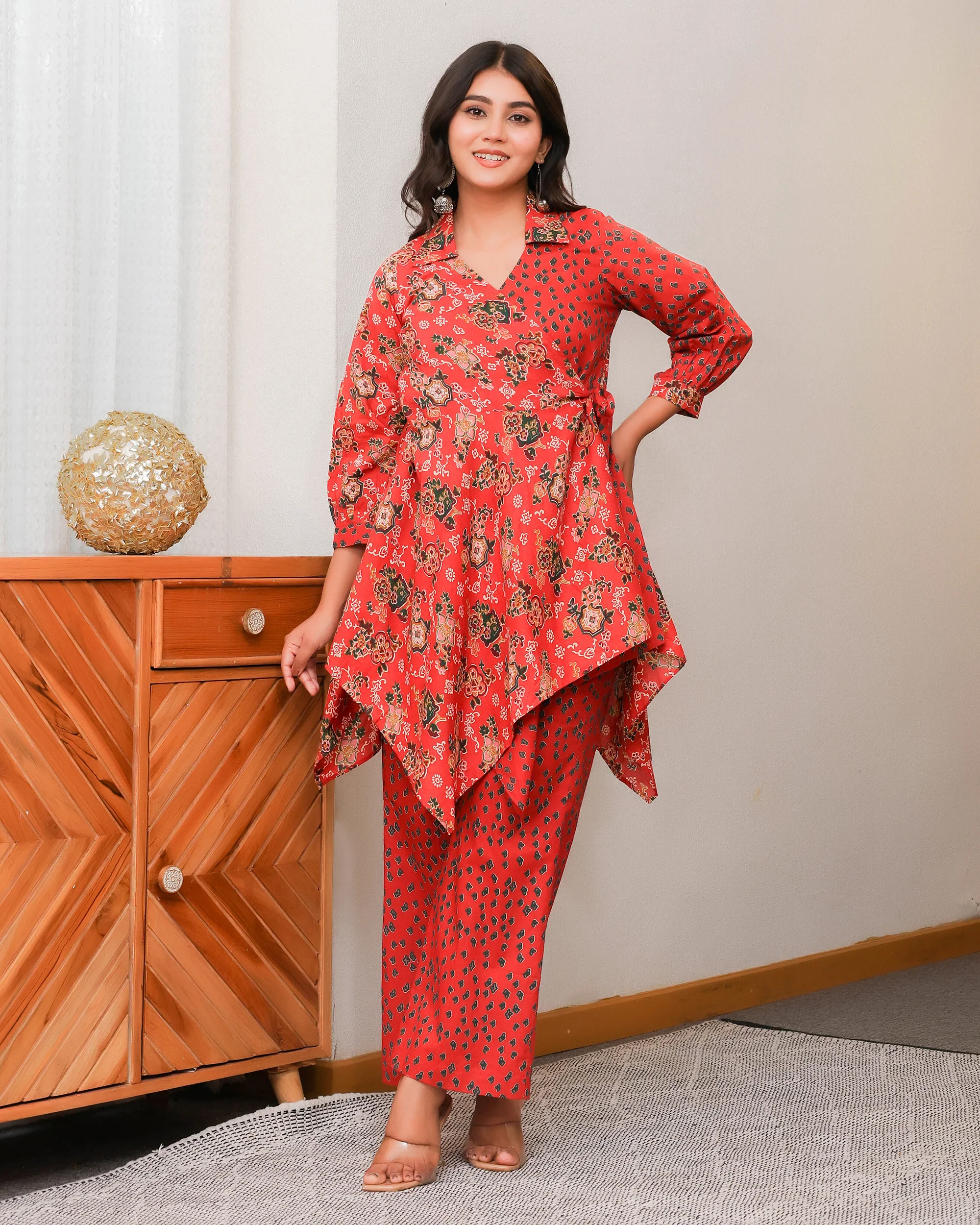 Floral and Geometric Mixed Prints In Red Base