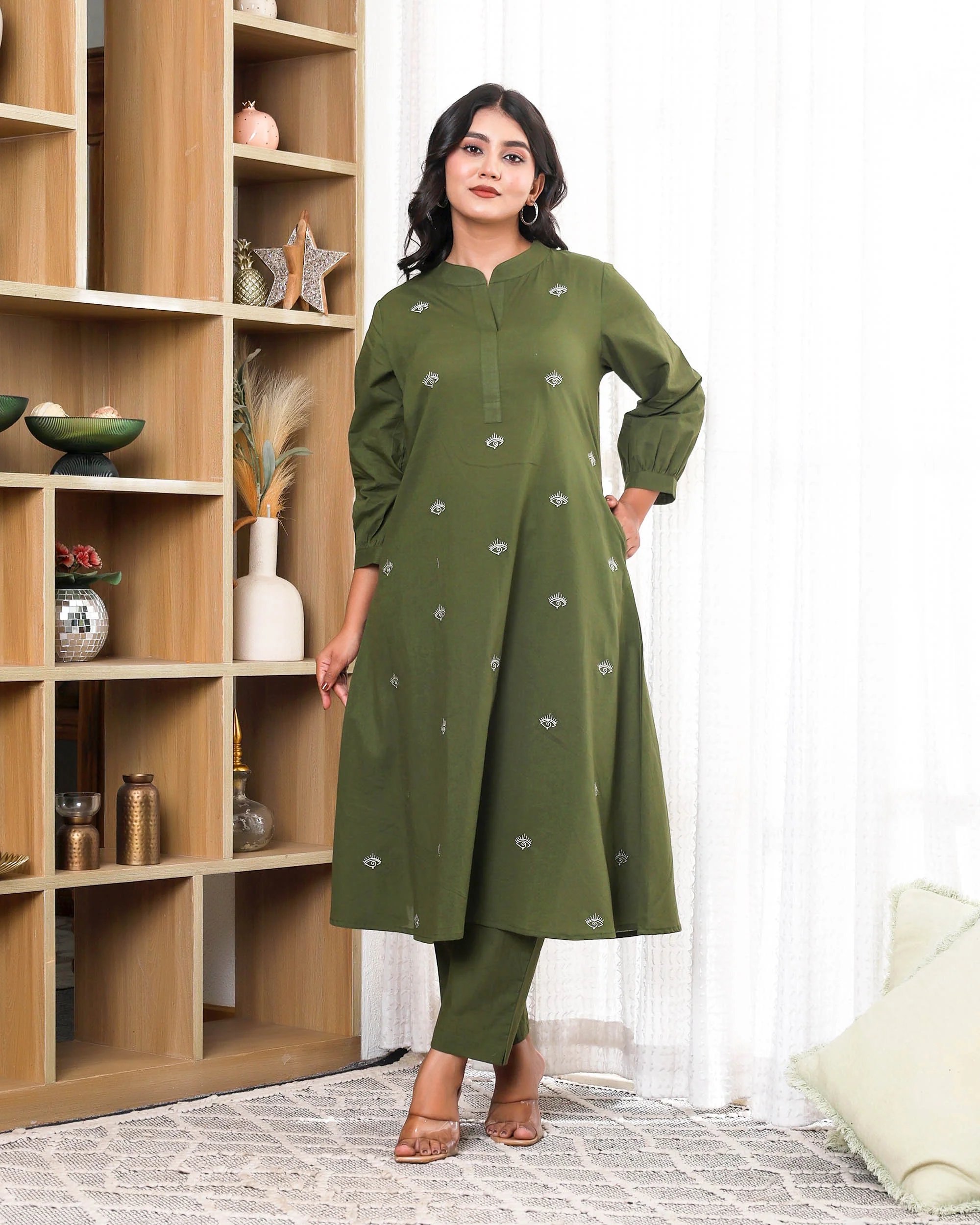 Forest Green Base With Delicate With Floral Embroidery