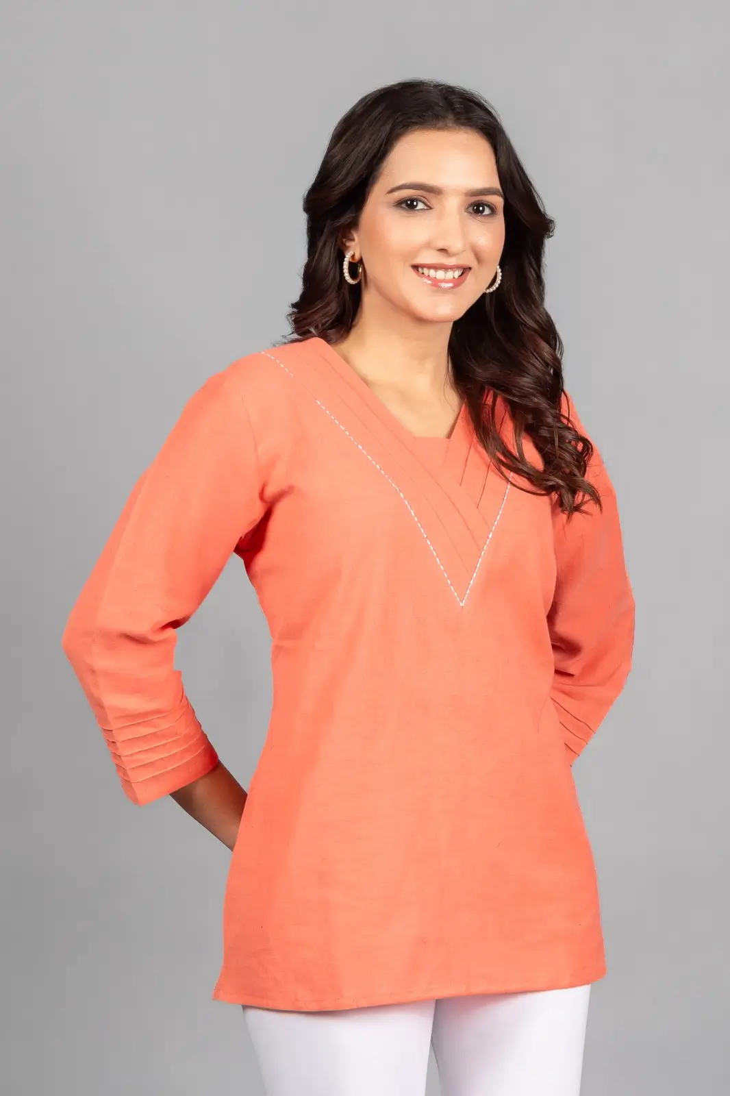 Georgia Peach Solid Straight Kurti - Image 4
