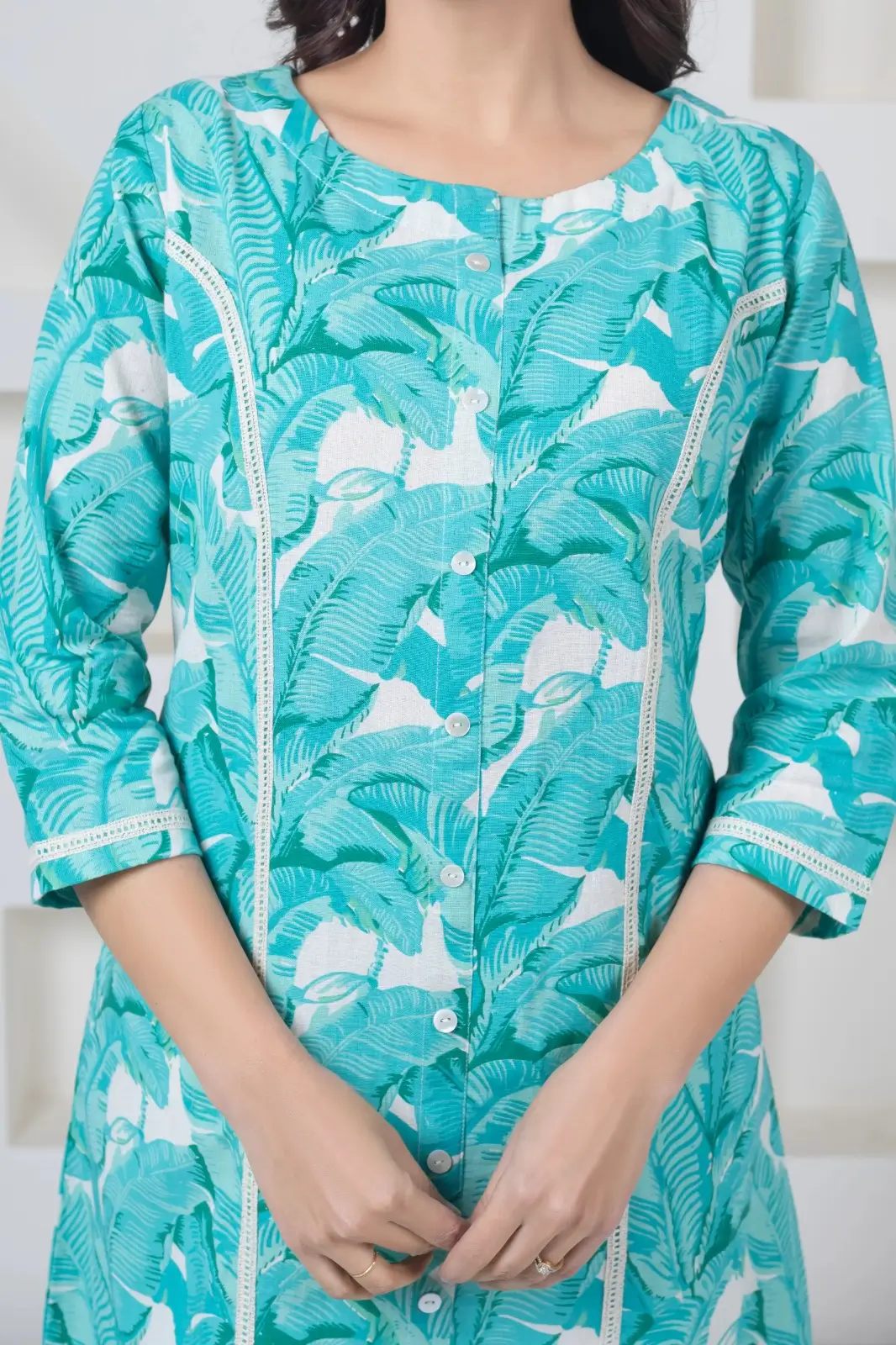 Sea Green Palm Print  Kurti - Image 3