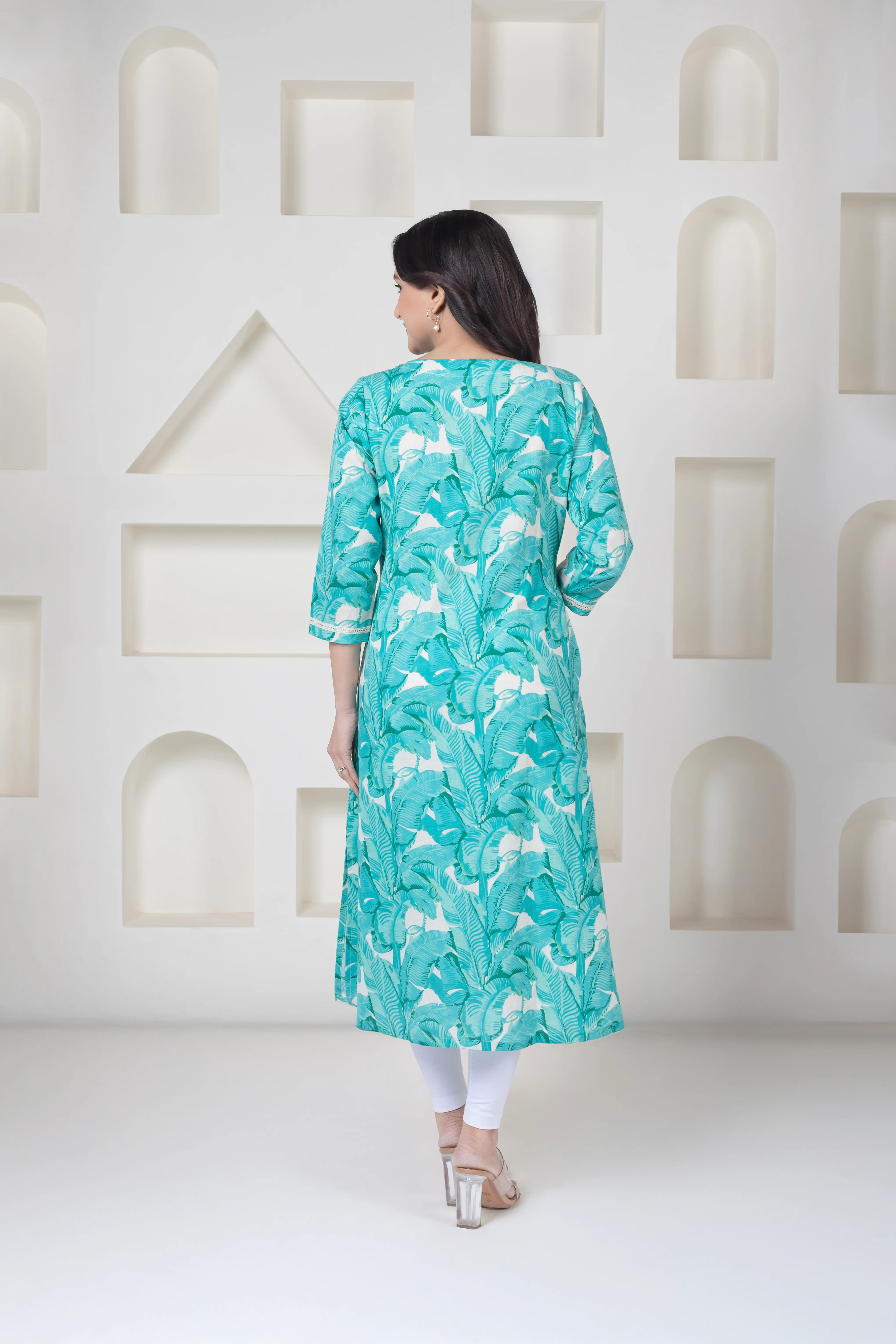 Sea Green Palm Print  Kurti - Image 4
