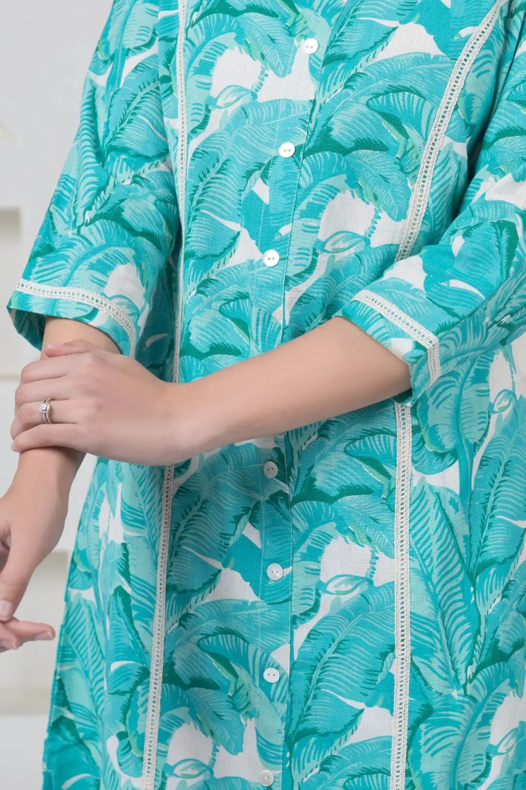 Sea Green Palm Print  Kurti - Image 6