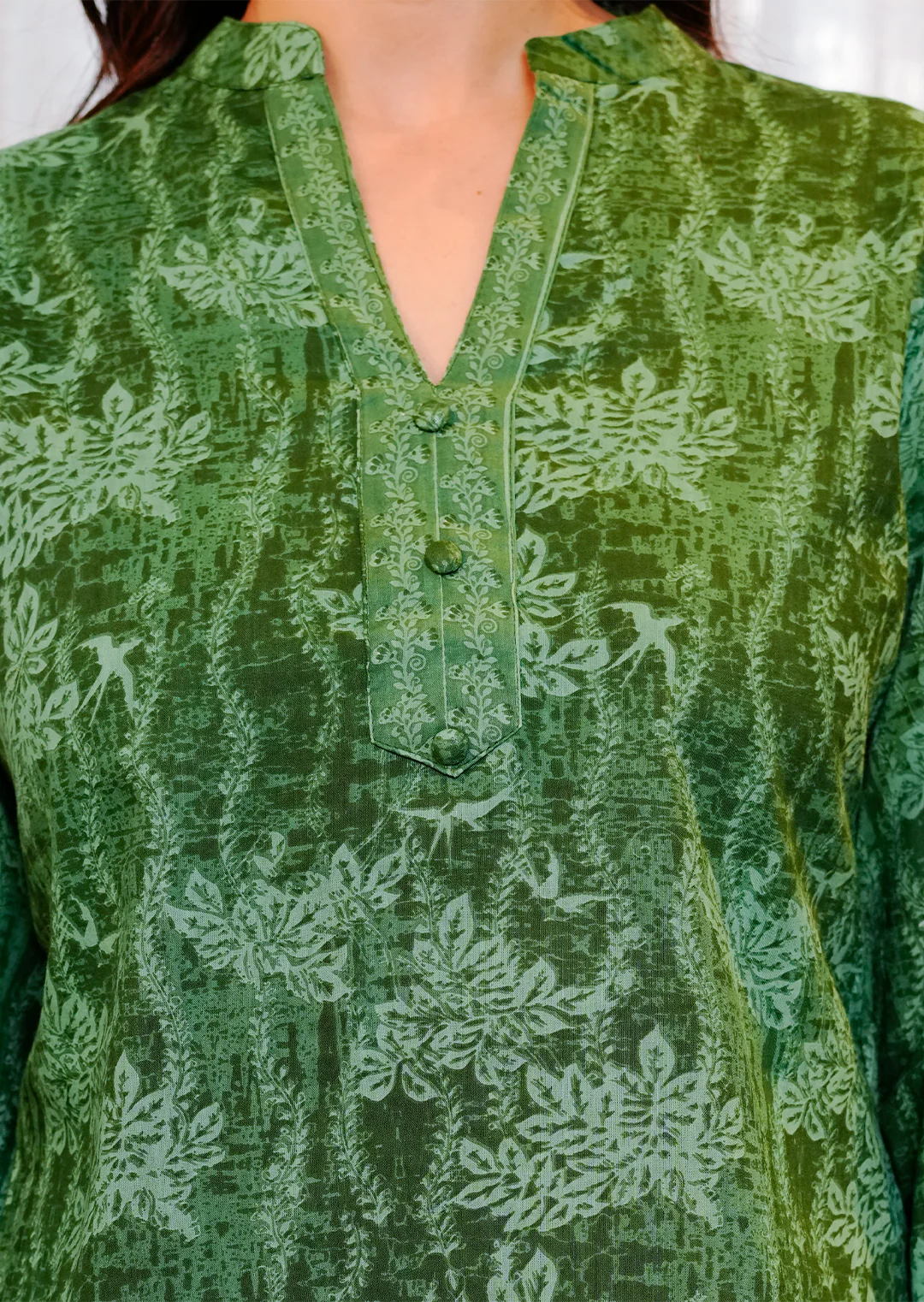 Green floral texture print cotton co-ord set - Image 3