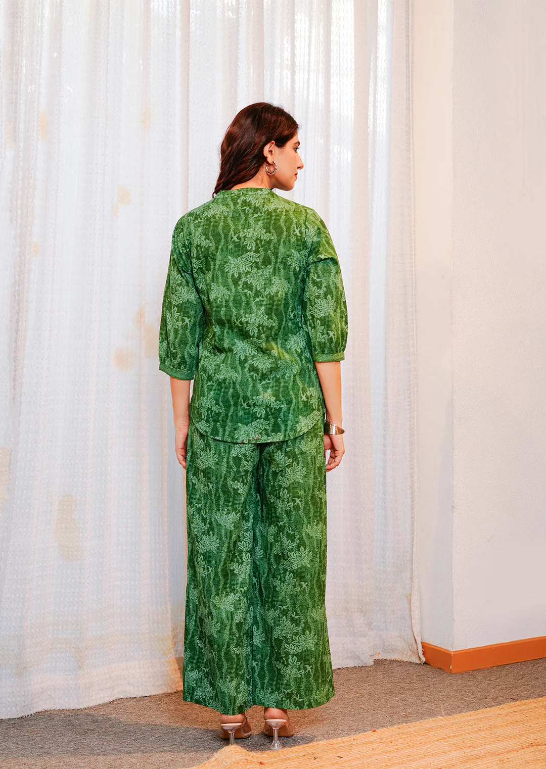 Green floral texture print cotton co-ord set - Image 4