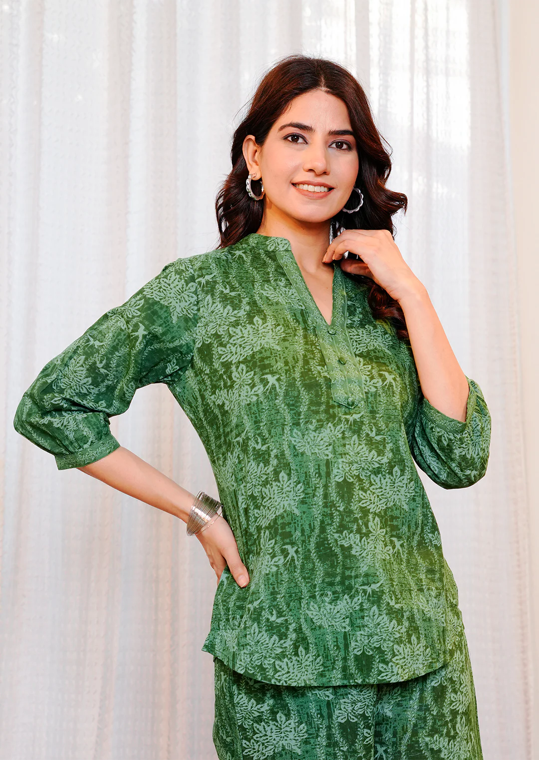 Green floral texture print cotton co-ord set - Image 8