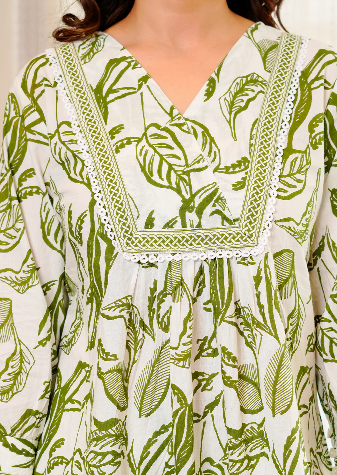 Green leaf printed cotton co -ord set - Image 3