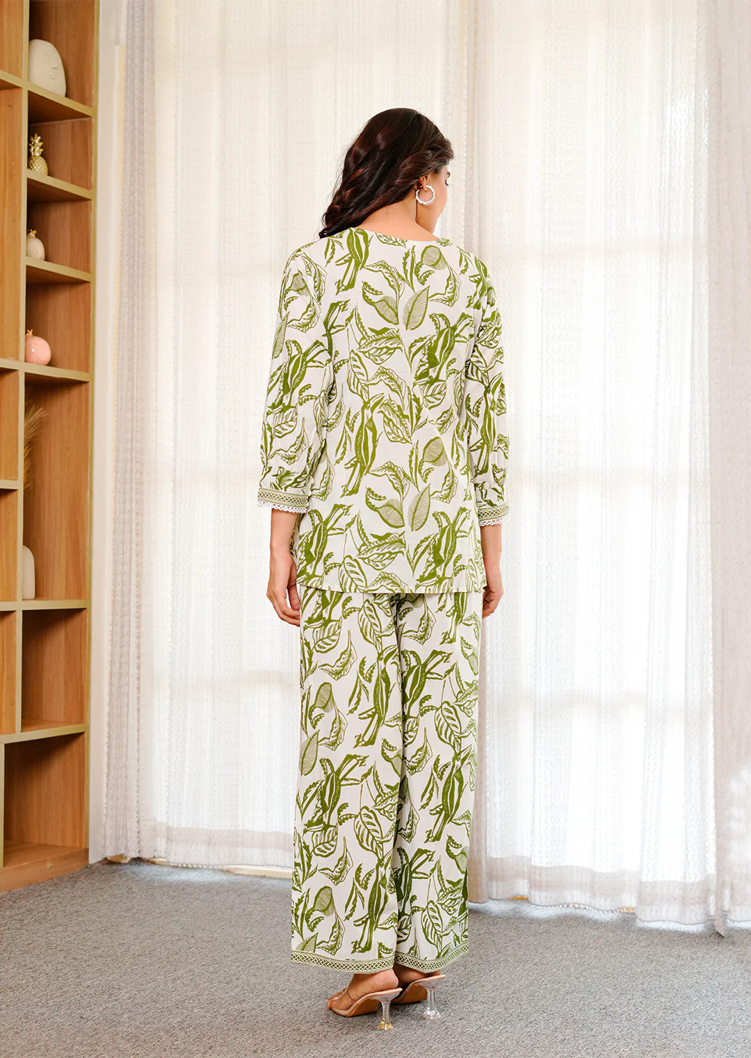 Green leaf printed cotton co -ord set - Image 4