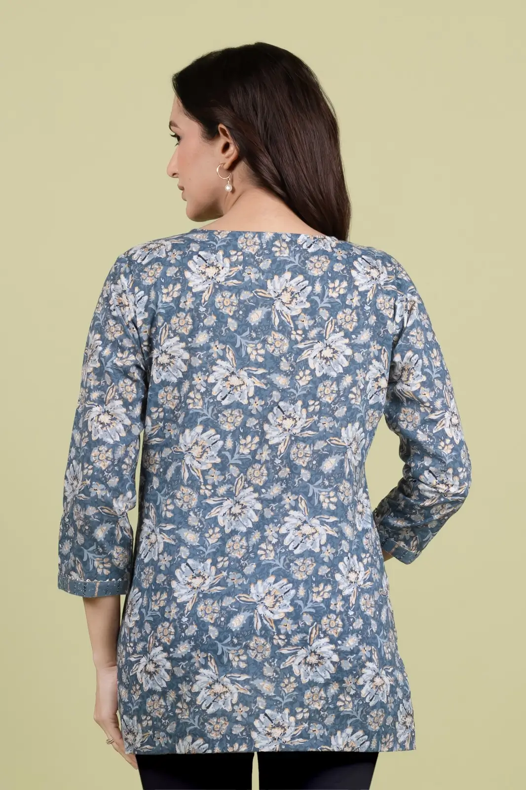 Grey Gold Print Straight Kurti - Image 4