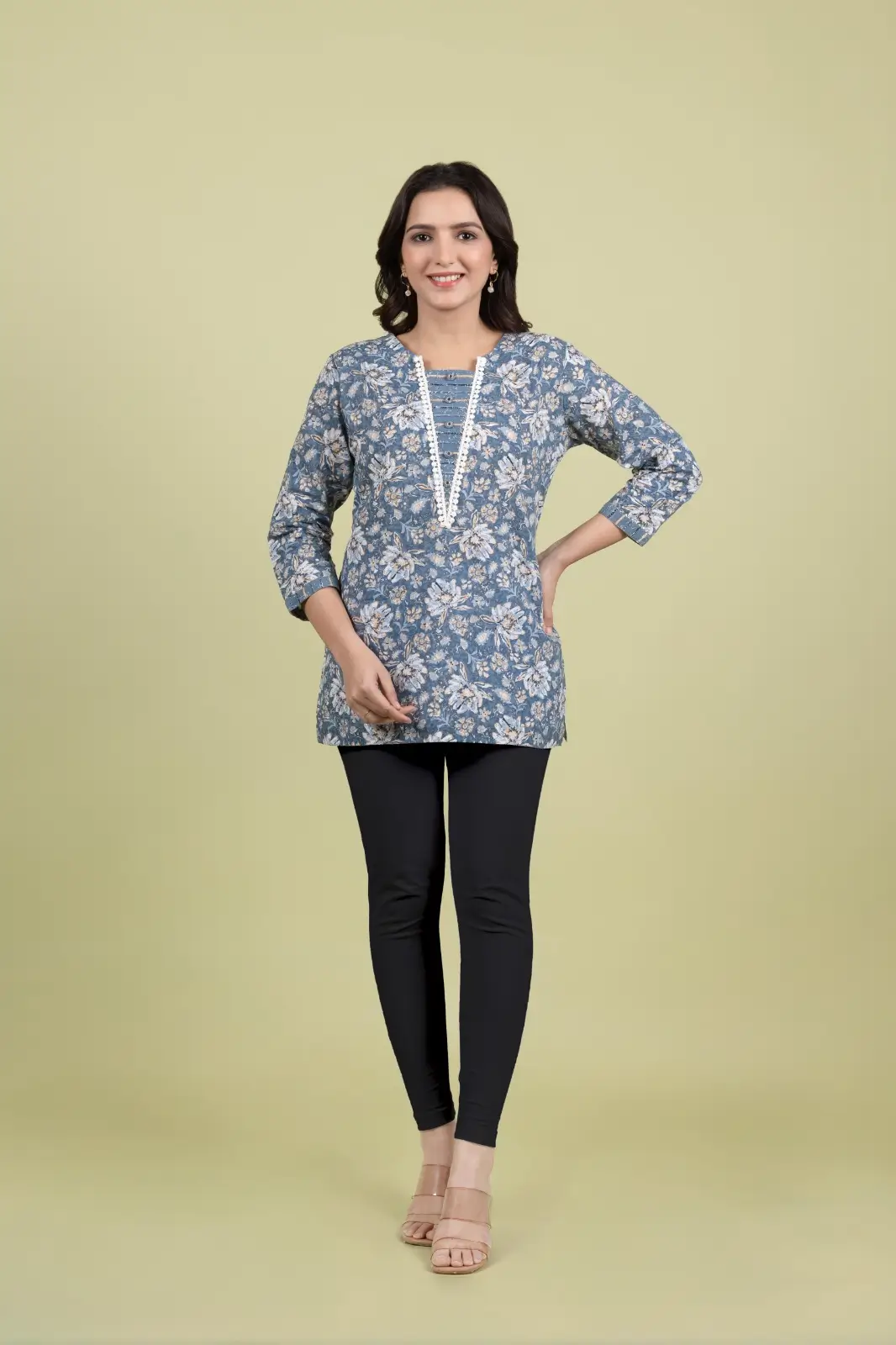 Grey Gold Print Straight Kurti - Image 8