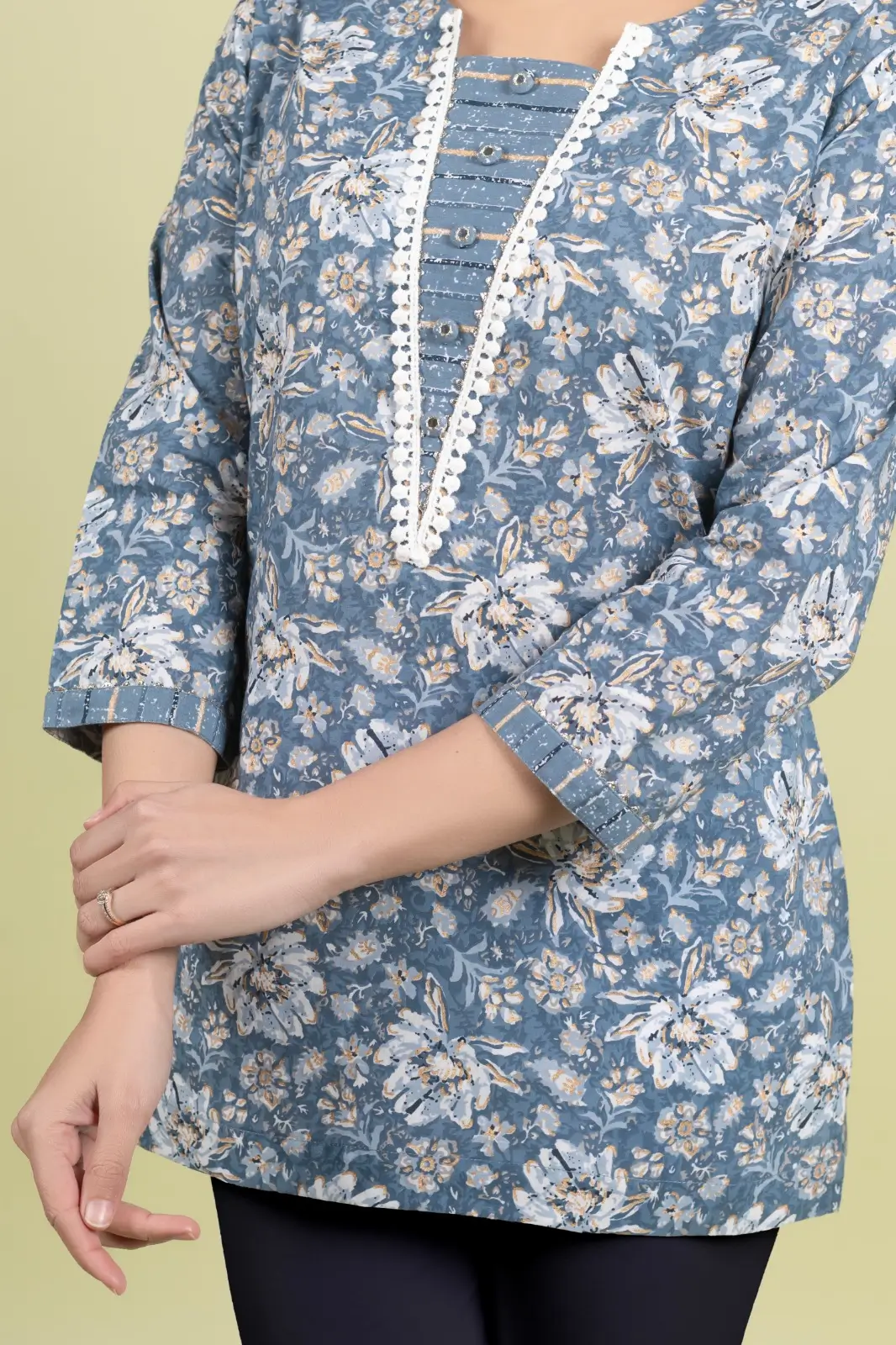 Grey Gold Print Straight Kurti - Image 9